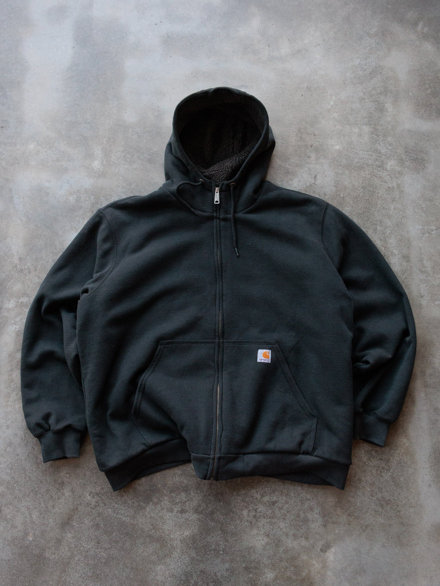 Vintage Black Carhartt Sherpa Lined Zip Hoodie (2XL)