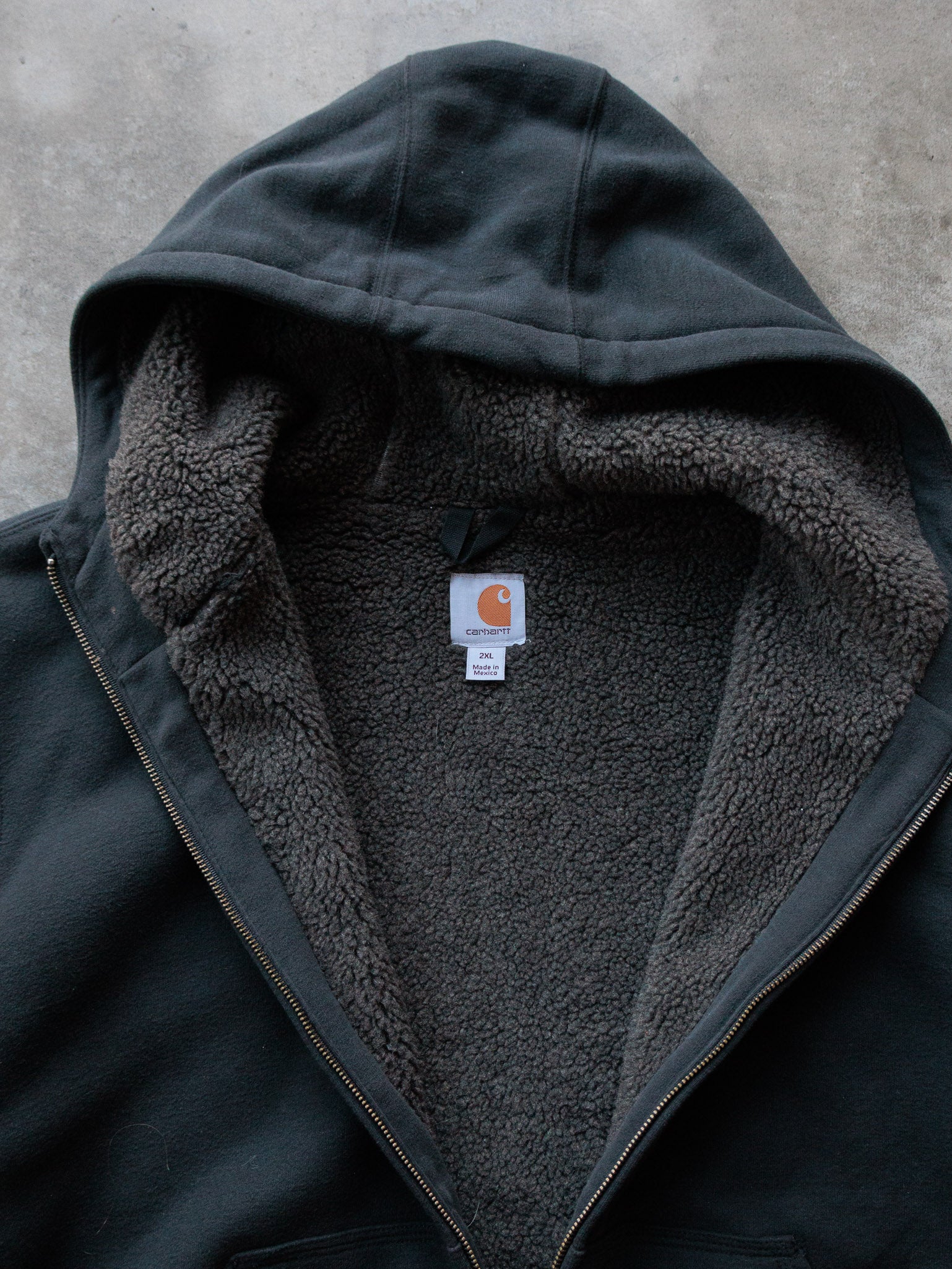 Vintage Black Carhartt Sherpa Lined Zip Hoodie (2XL)