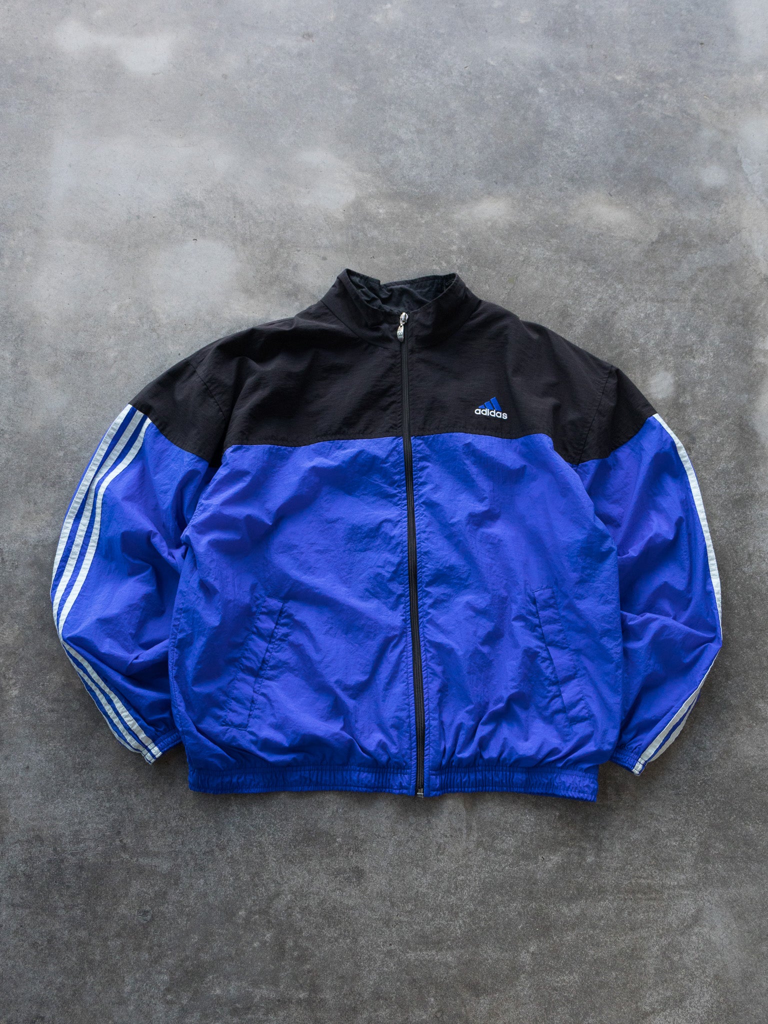 Vintage Blue Adidas 3-Stripe Track Jacket (XL)