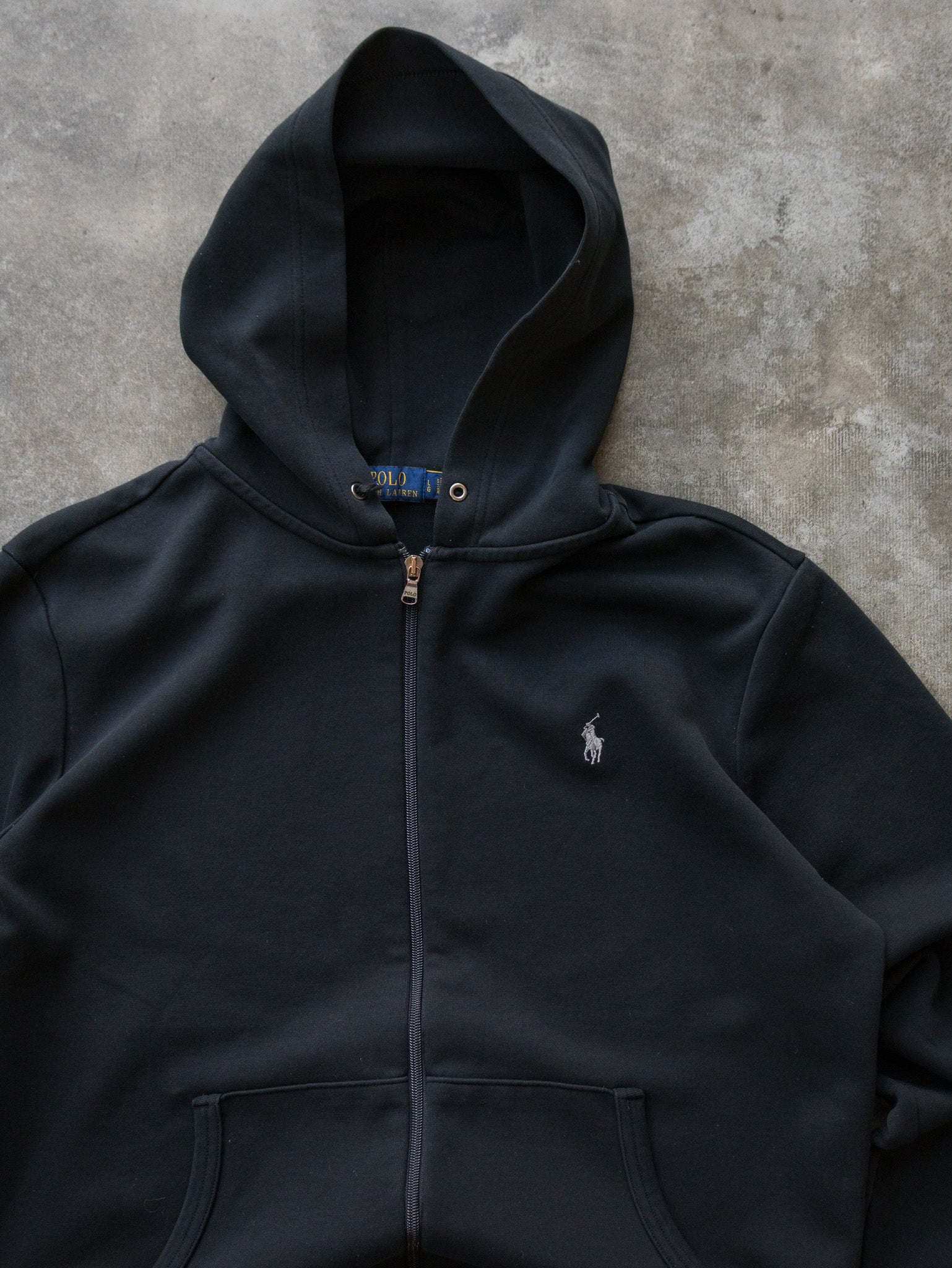 Vintage Black Polo Ralph Lauren Full Zip Hoodie (L)