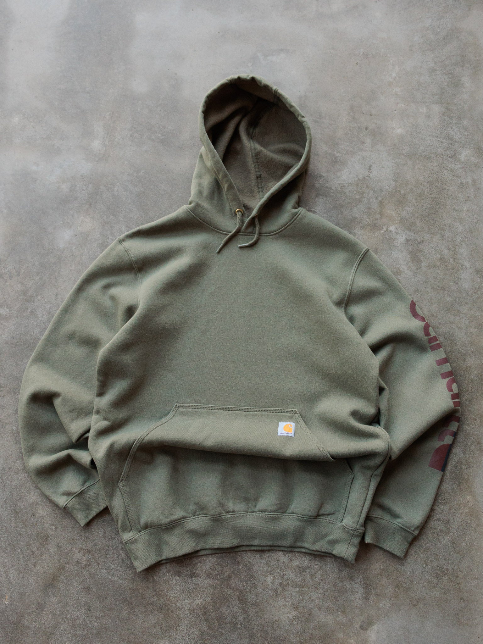 Vintage Green Carhartt Sleeve Spell Out Hoodie (M)