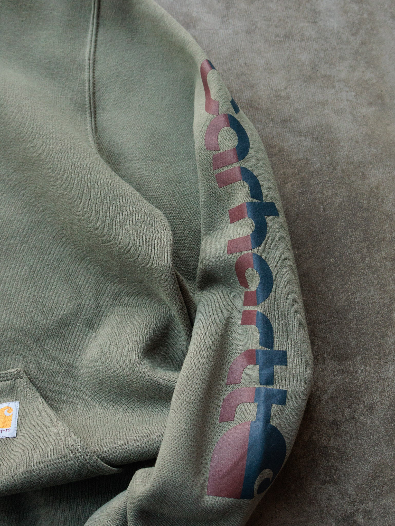 Vintage Green Carhartt Sleeve Spell Out Hoodie (M)