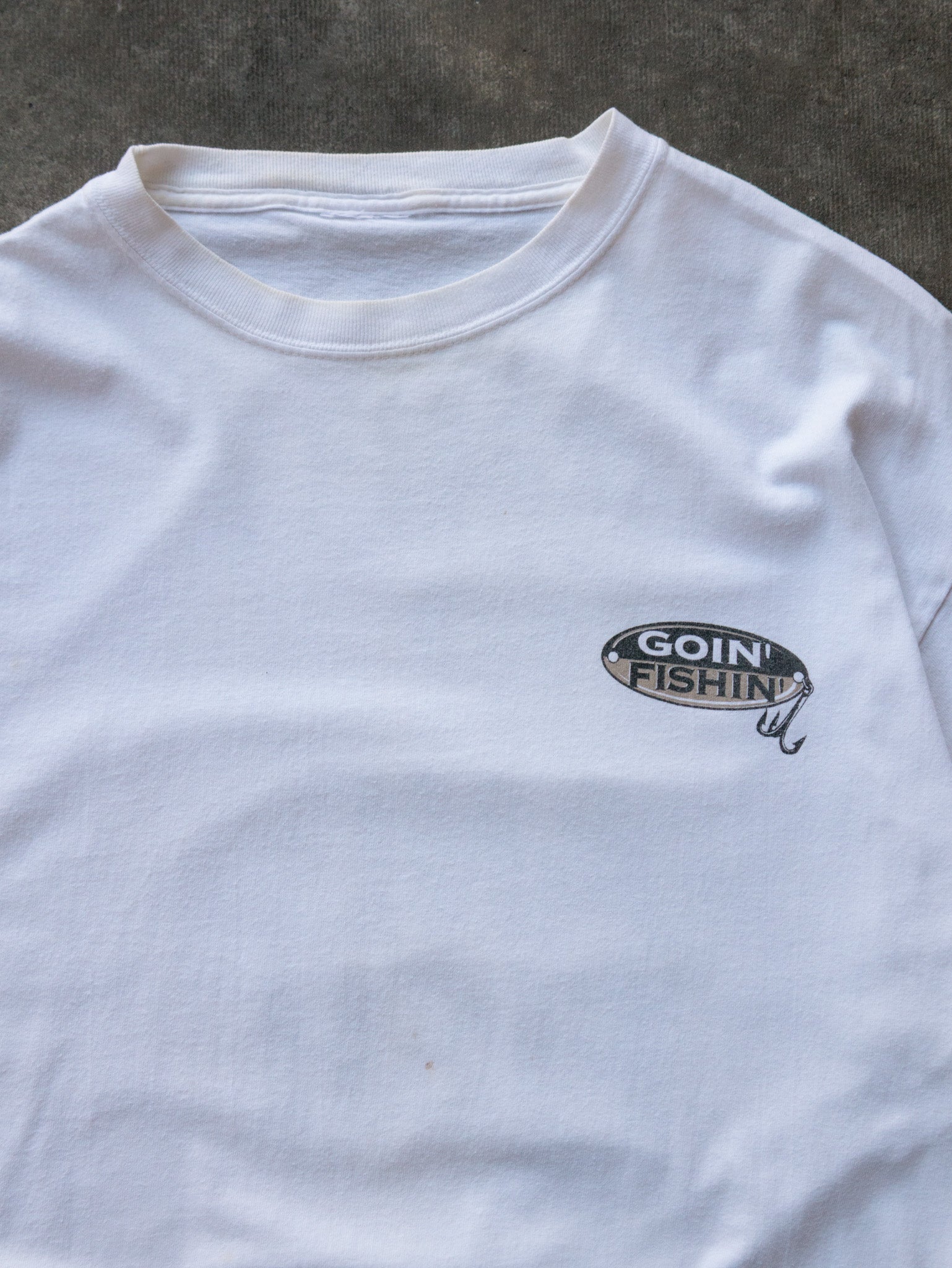 Vintage White Shut Up & Fish Slogan Tee (-)