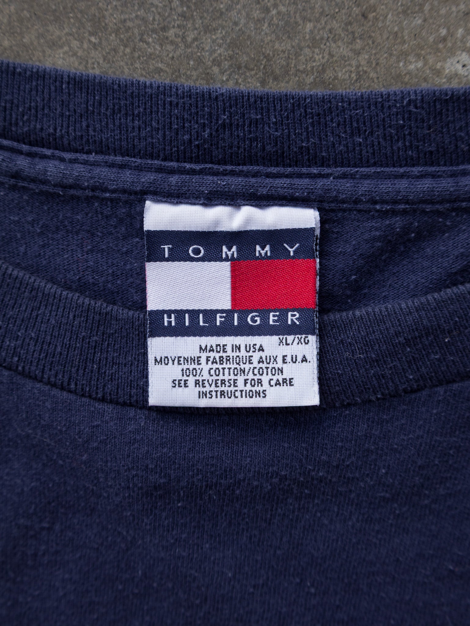 Vintage 90s Navy Tommy Hilfiger Spell Out Long Sleeve (XL)
