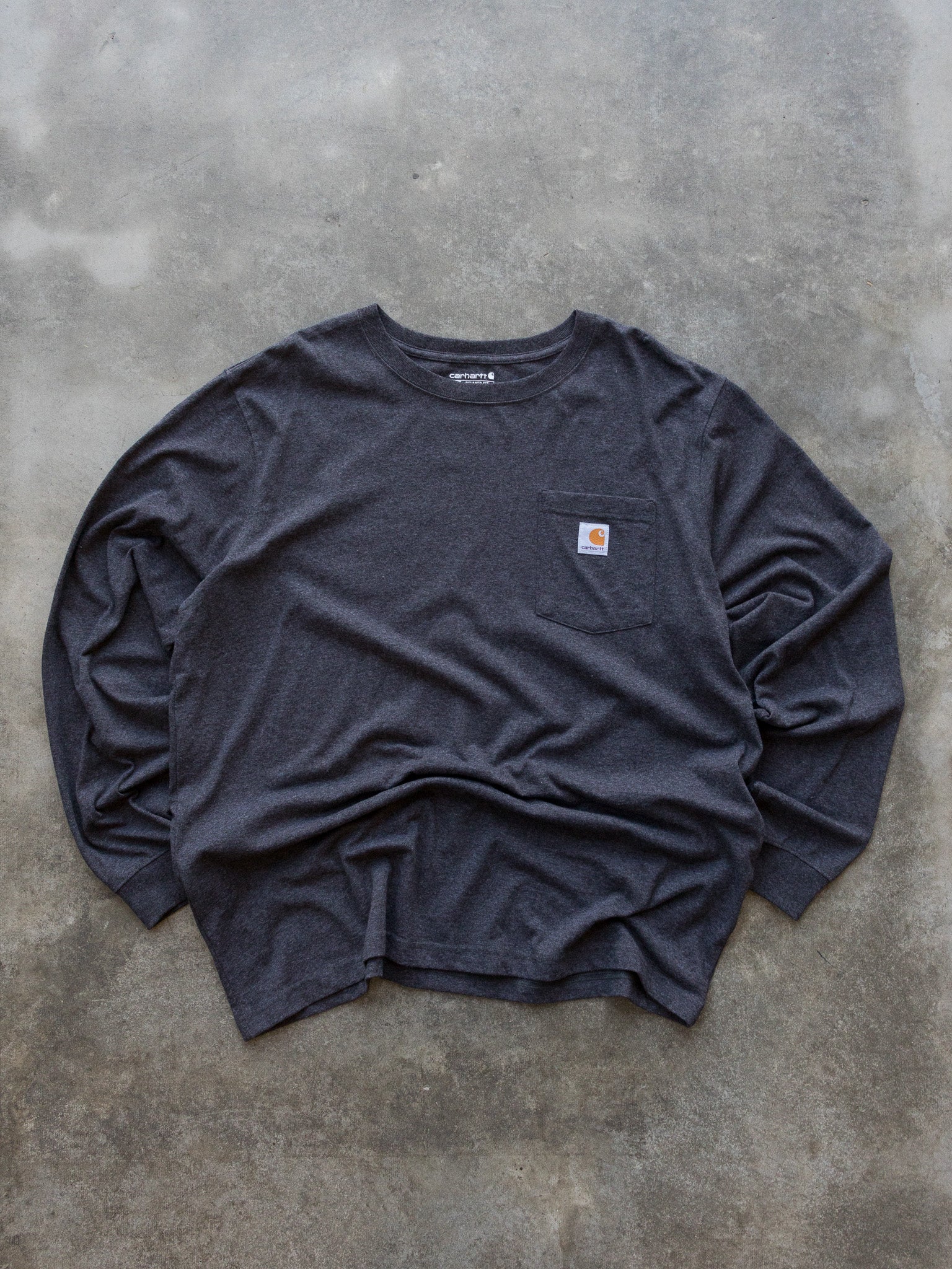 Vintage Charcoal Carhartt Graphic Long Sleeve (XL)