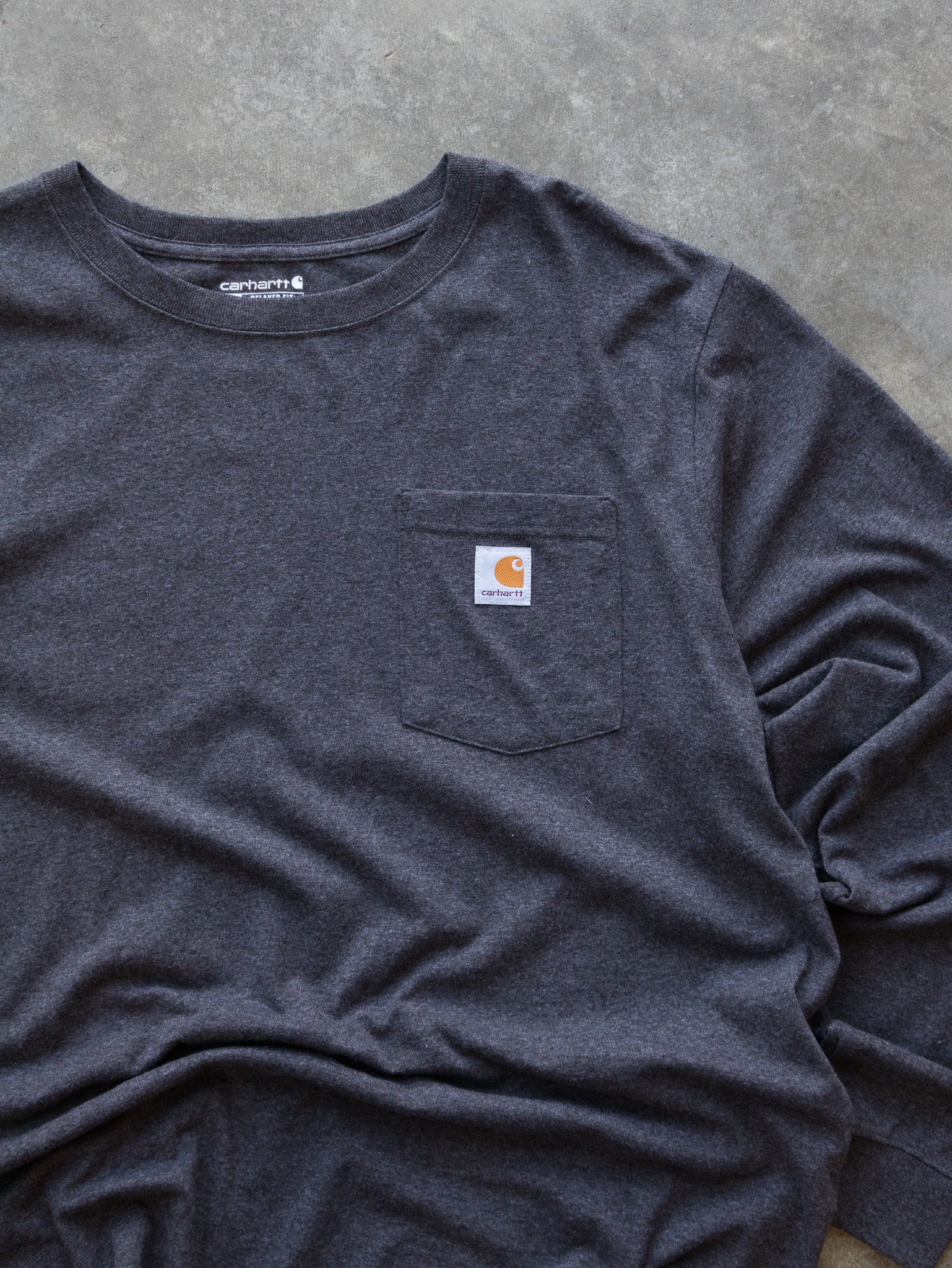Vintage Charcoal Carhartt Graphic Long Sleeve (XL)