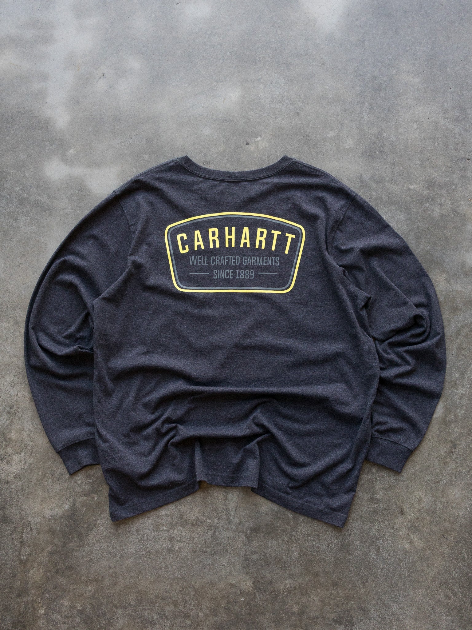 Vintage Charcoal Carhartt Graphic Long Sleeve (XL)