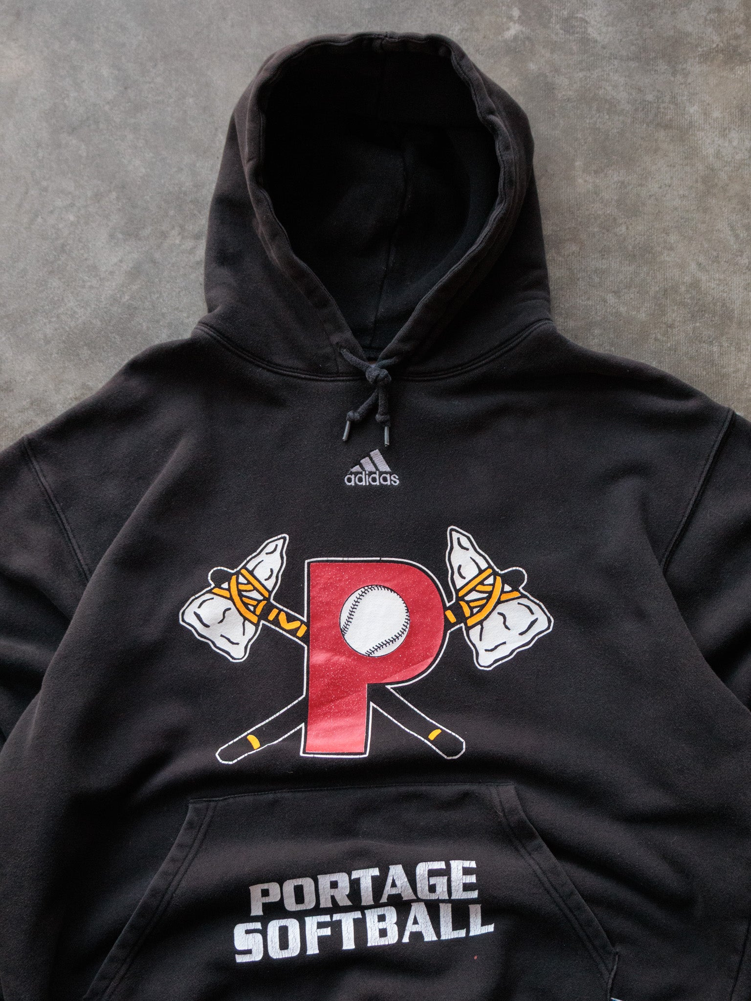 Vintage 00s Black Adidas Portage Softball Hoodie (M)
