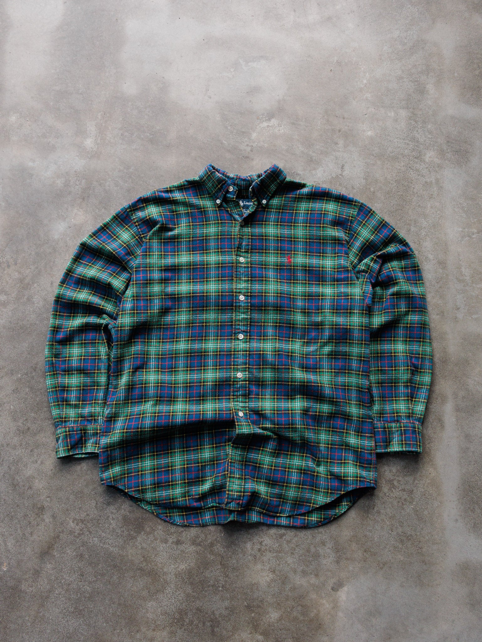 Vintage 90s Green Ralph Lauren Plaid Flannel Shirt (M)