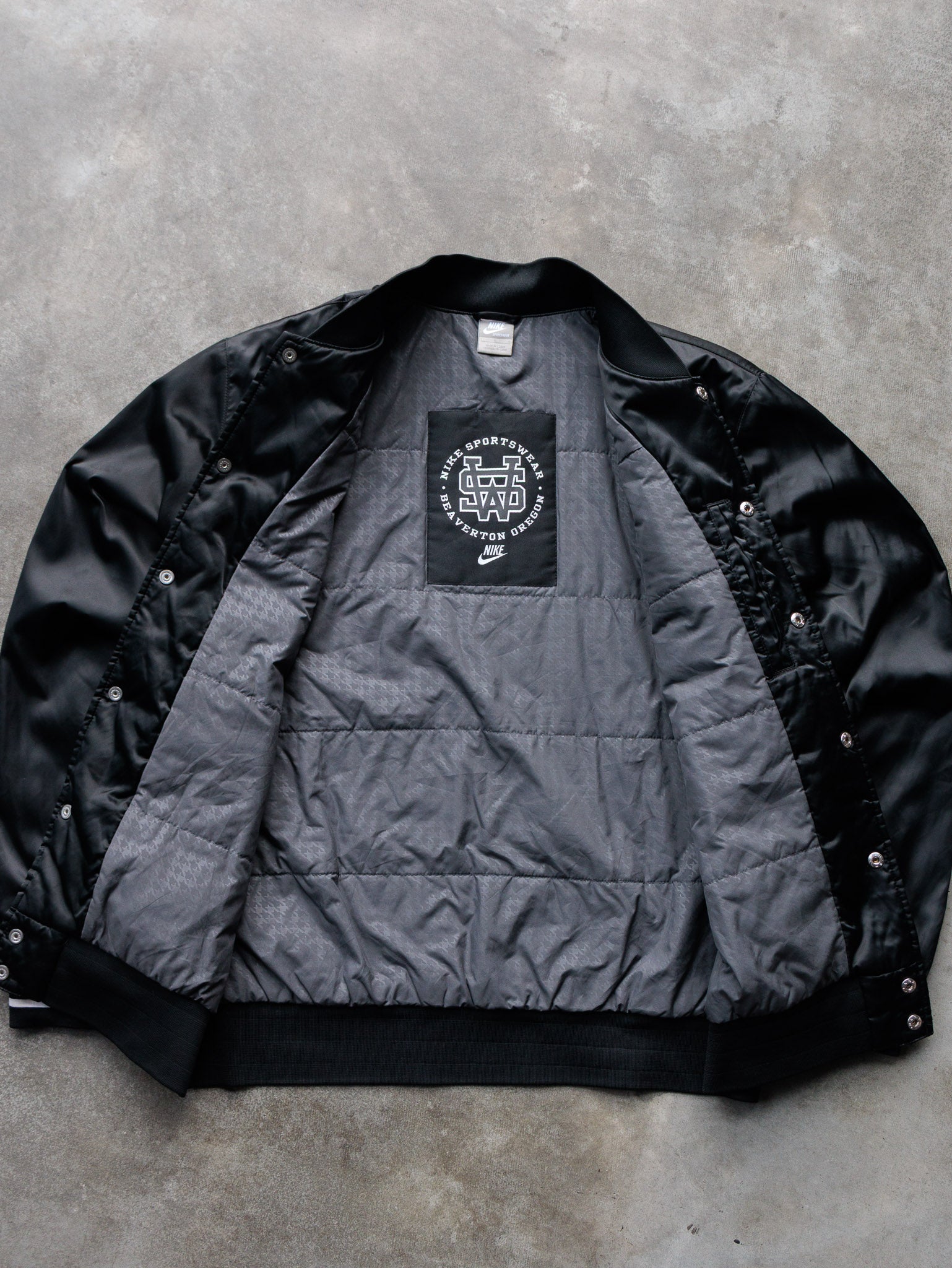 Vintage Black Nike Satin Bomber Jacket (L)