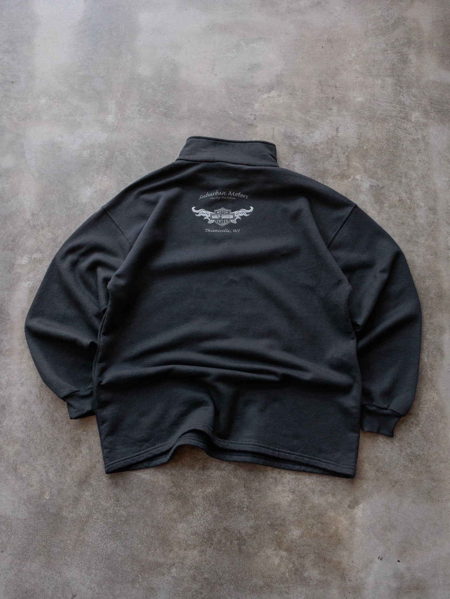 Vintage 2005 Black Harley-Davidson Thiensville Wisconsin Quarter Zip (2XL)