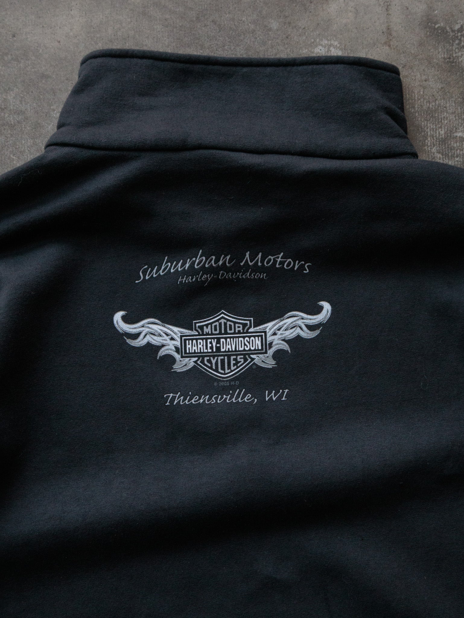 Vintage 2005 Black Harley-Davidson Thiensville Wisconsin Quarter Zip (2XL)