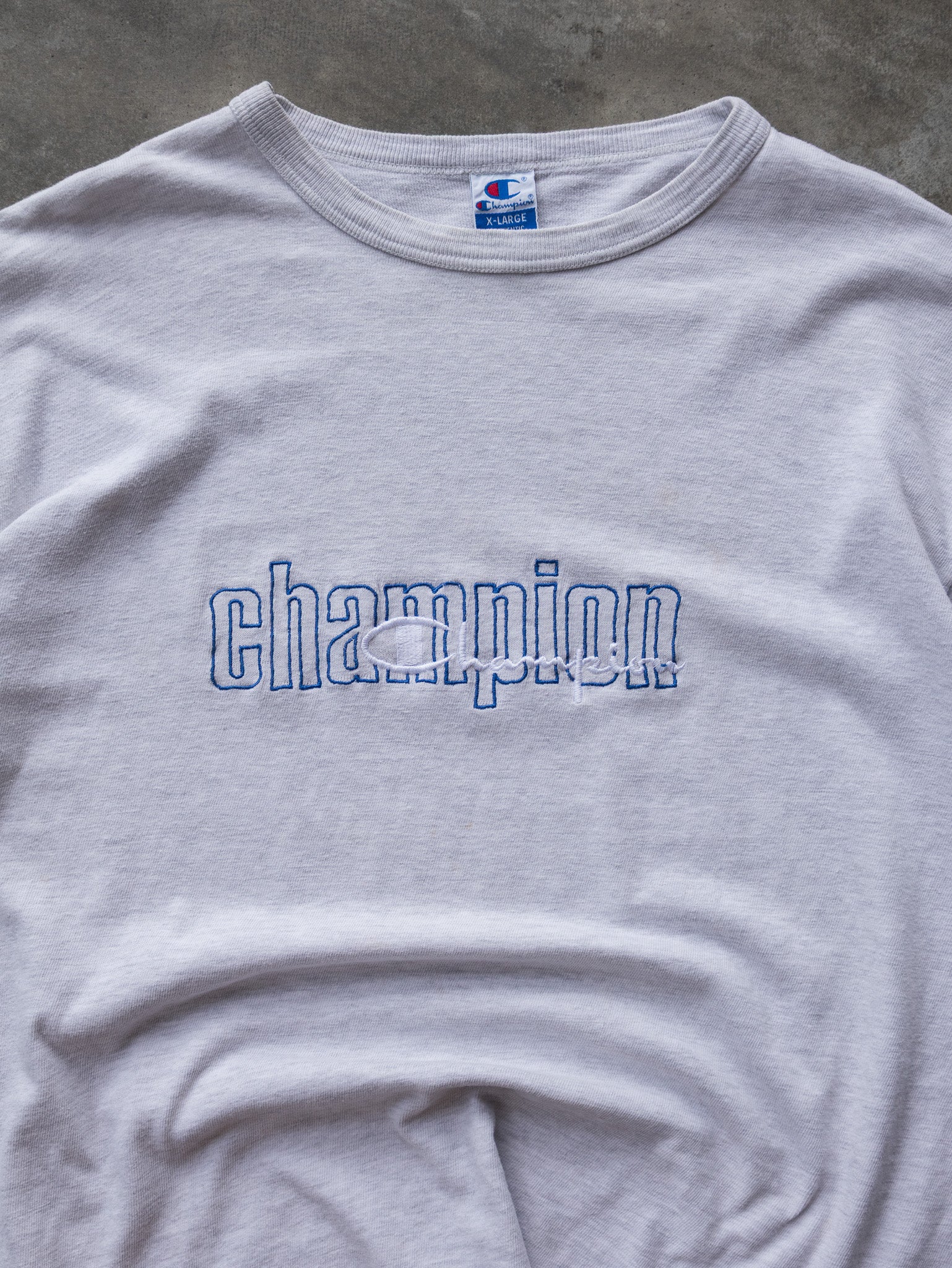 Vintage 90s Grey Champion Spell Out Tee (XL)