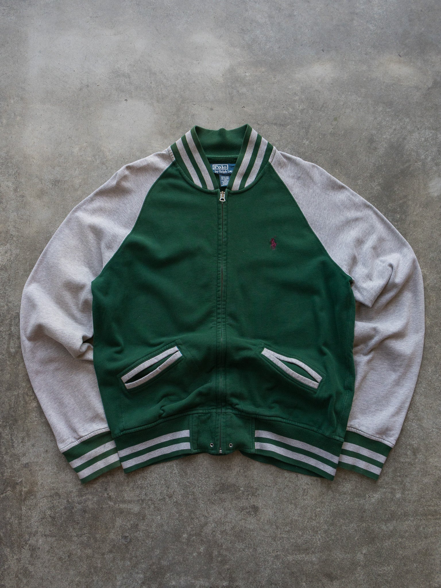 Vintage 00s Green Ralph Lauren Varsity Zip Sweatshirt (M)