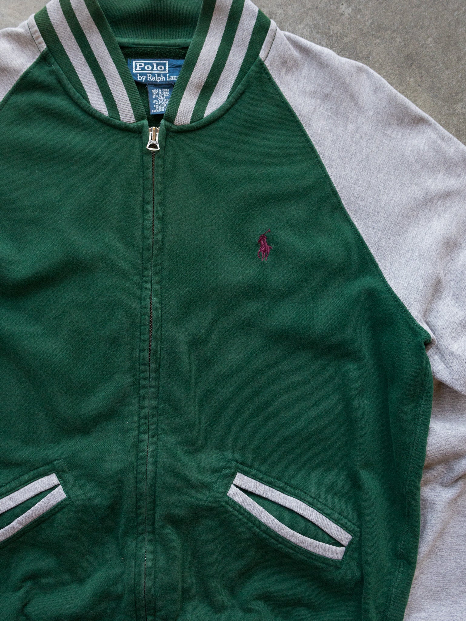 Vintage 00s Green Ralph Lauren Varsity Zip Sweatshirt (M)
