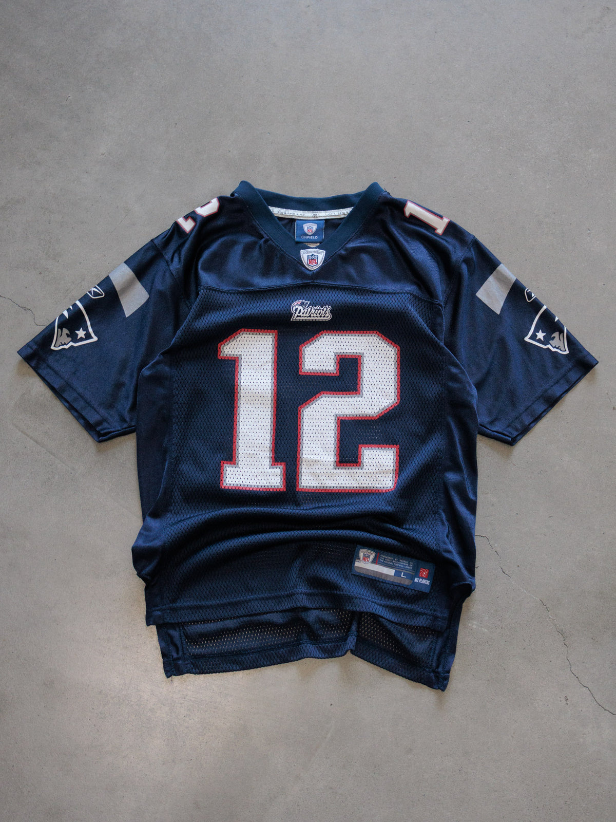Vintage 00s Navy Reebok New England Patriots Brady Jersey (14-16Y)