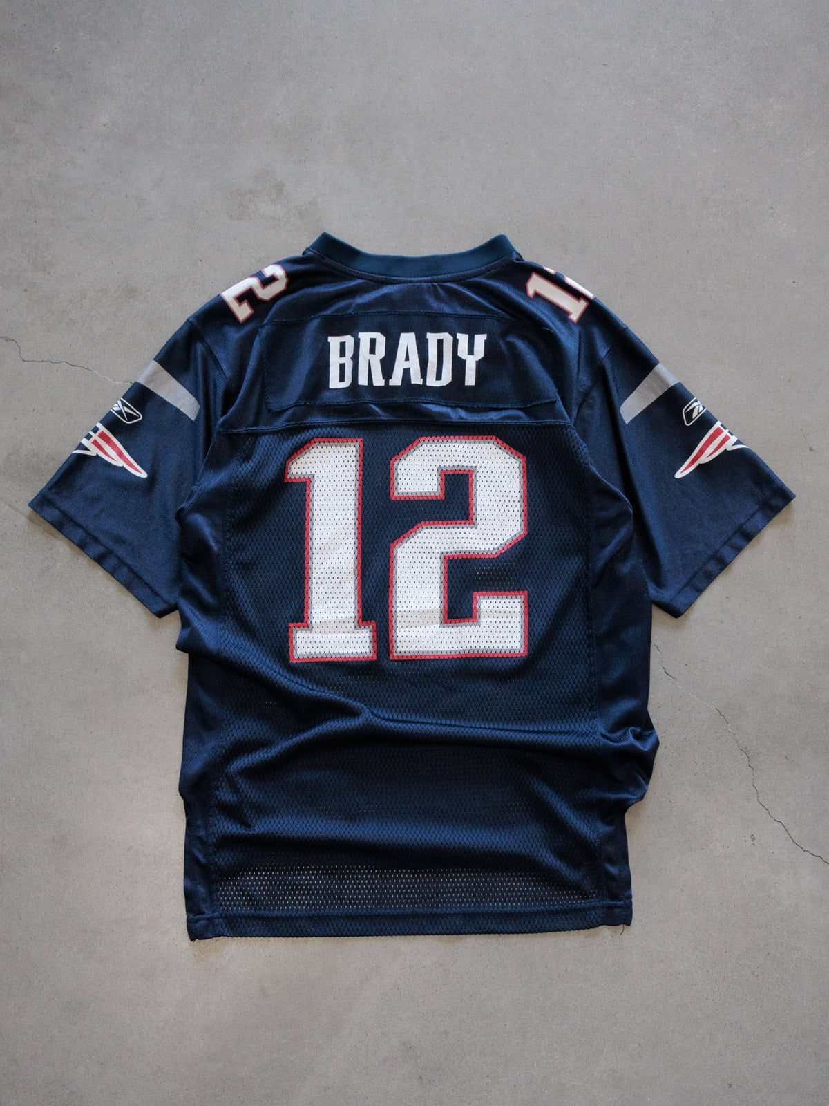 Vintage 00s Navy Reebok New England Patriots Brady Jersey (14-16Y)