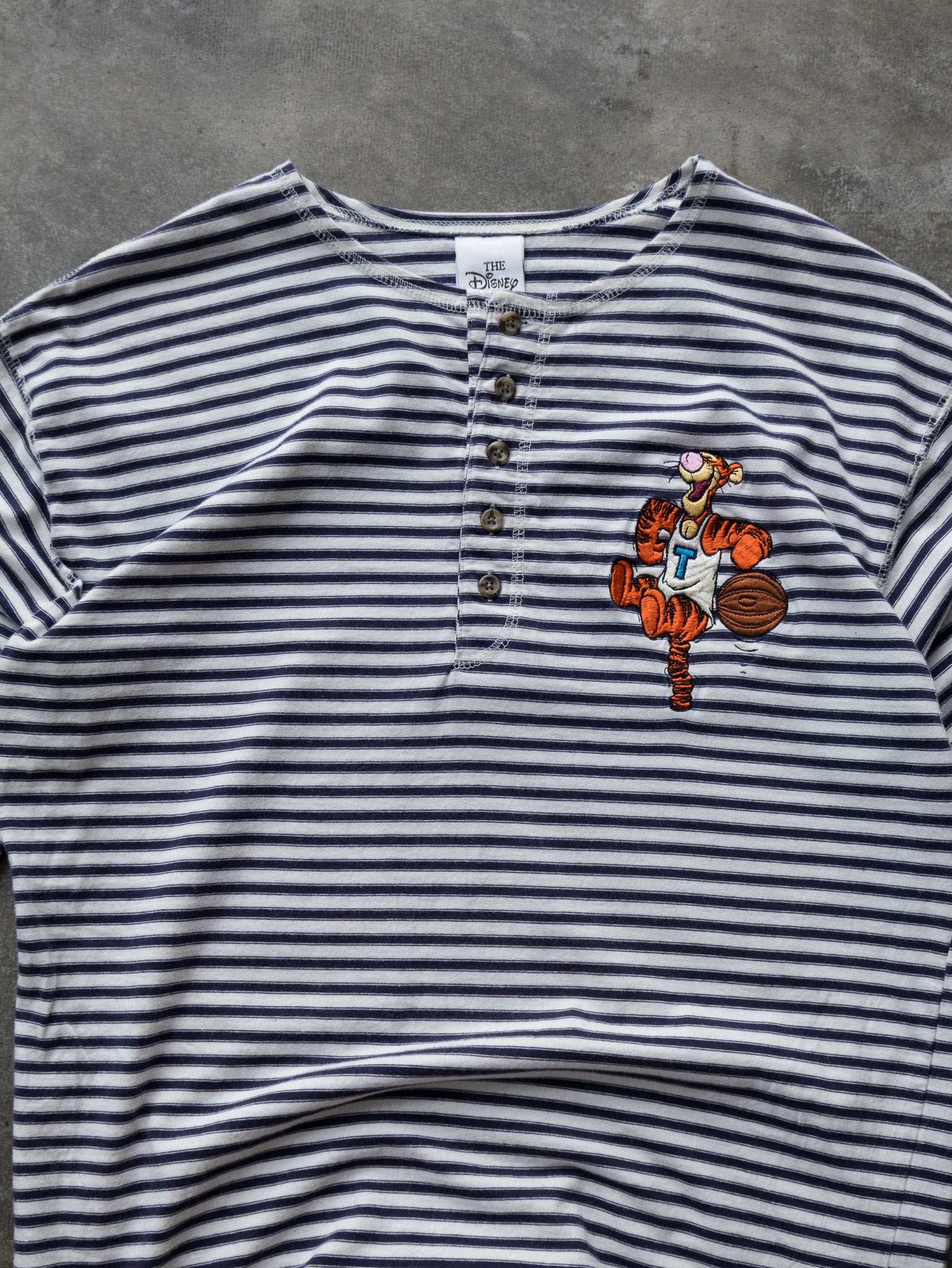 Vintage Navy & White Stripped Tigger Henley Tee (L)