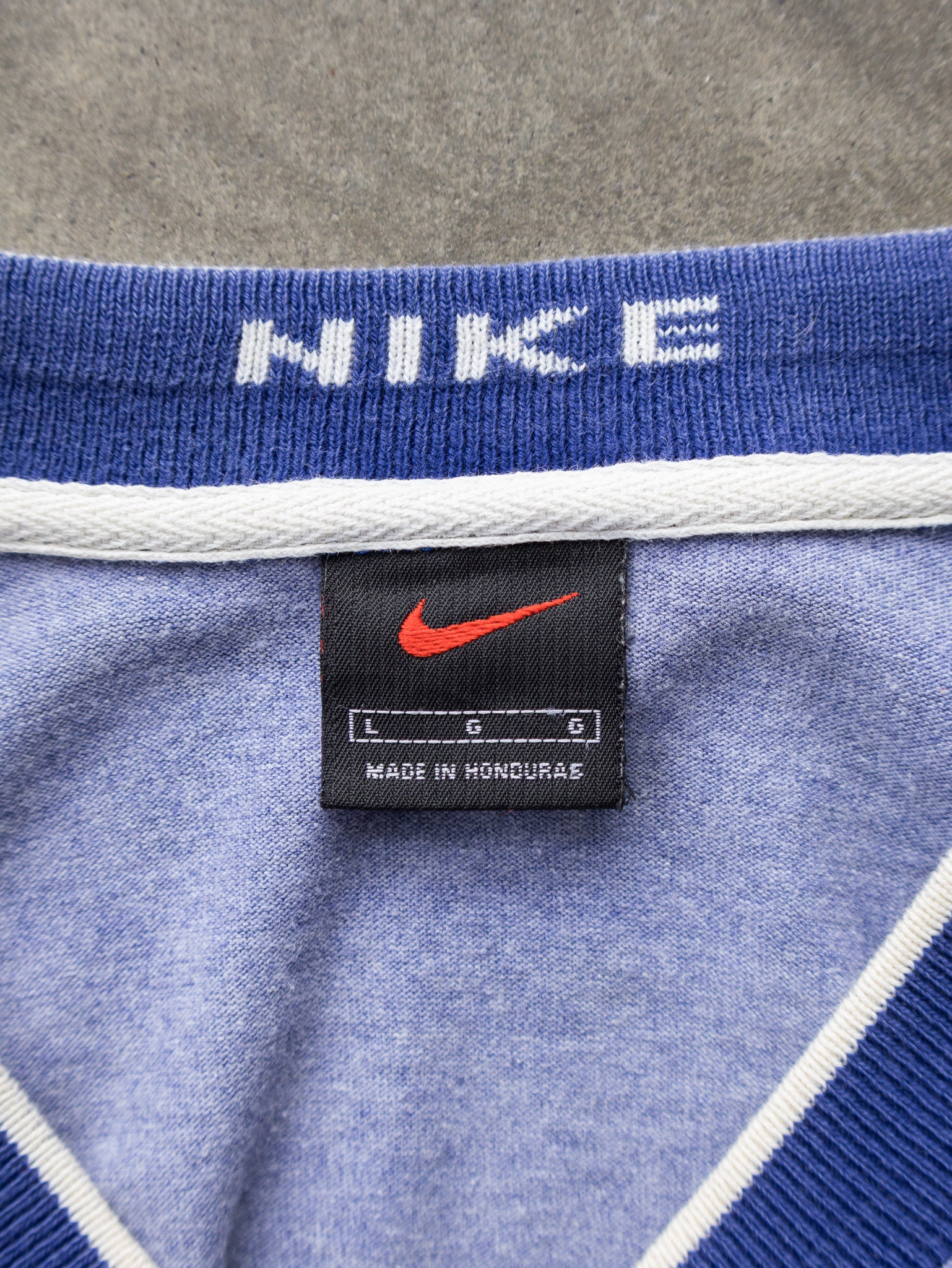 Vintage 00s Purple Nike Spell Out V-Neck Tee (L)