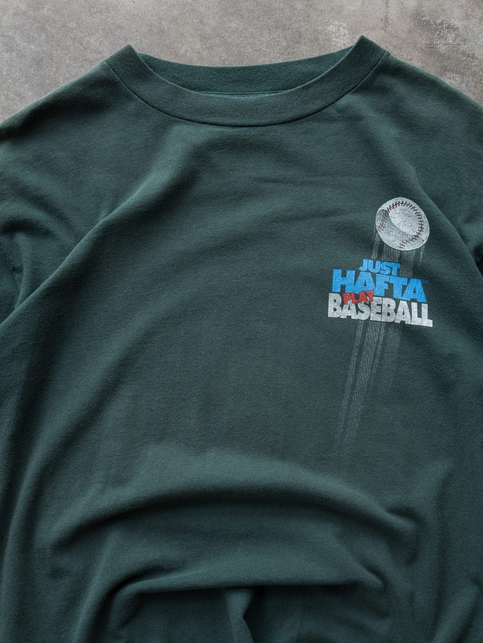 Vintage 90s Green Just Hafta Play Baseball Tee (L)