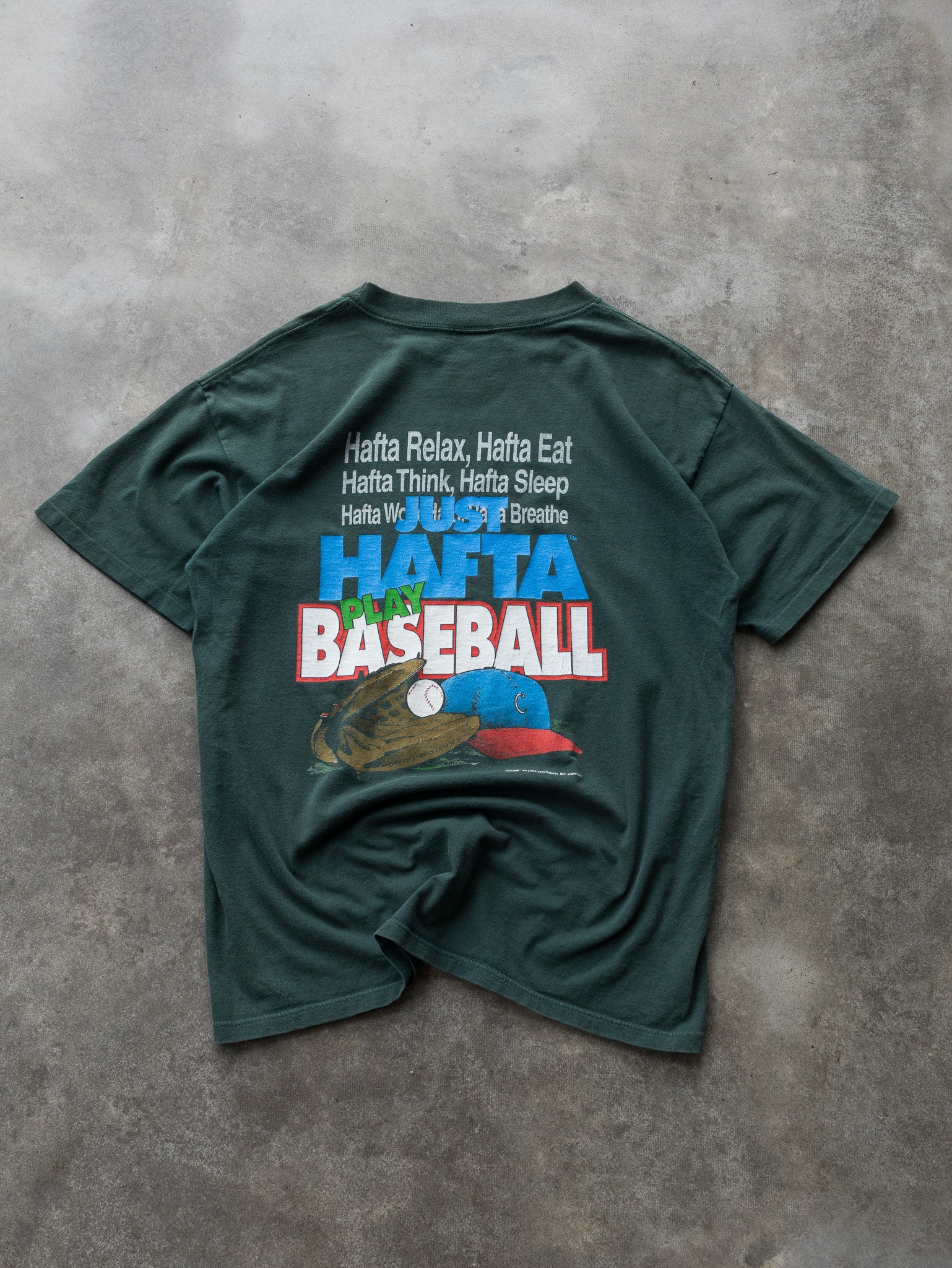 Vintage 90s Green Just Hafta Play Baseball Tee (L)