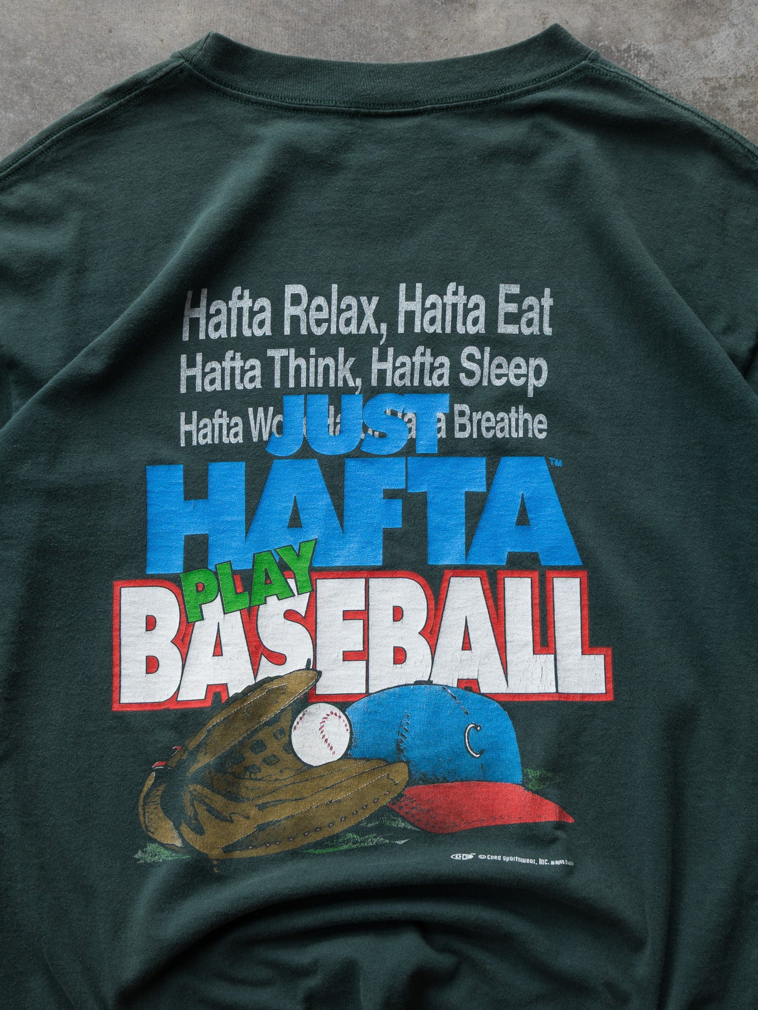 Vintage 90s Green Just Hafta Play Baseball Tee (L)