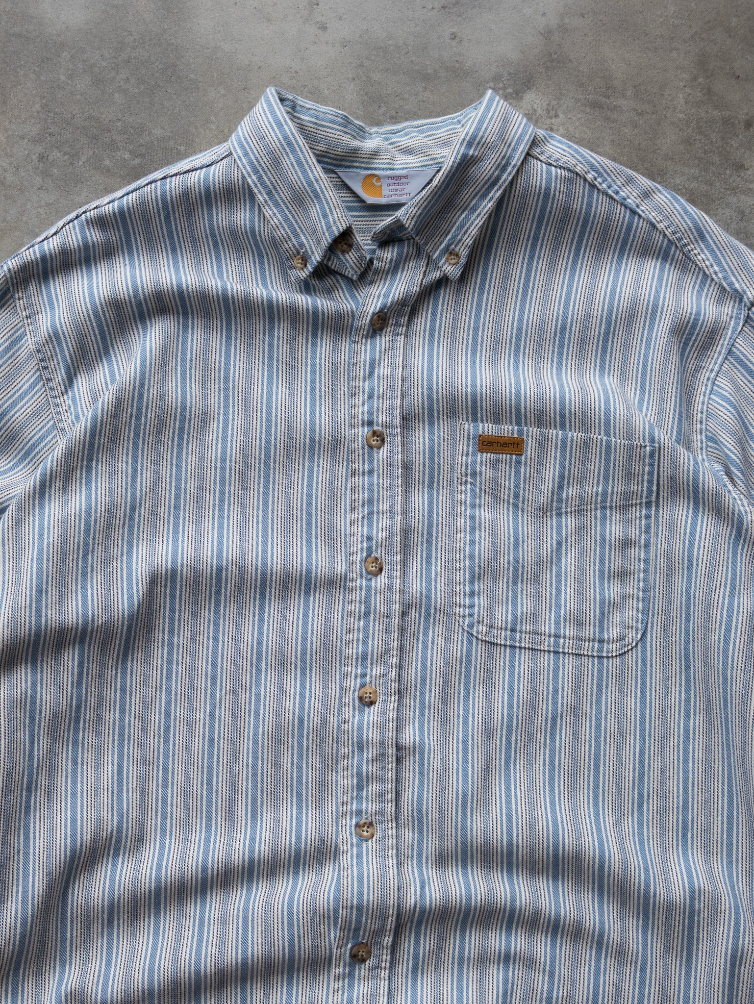 Vintage 90s Blue & Beige Carhartt Striped Shirt (2XL)