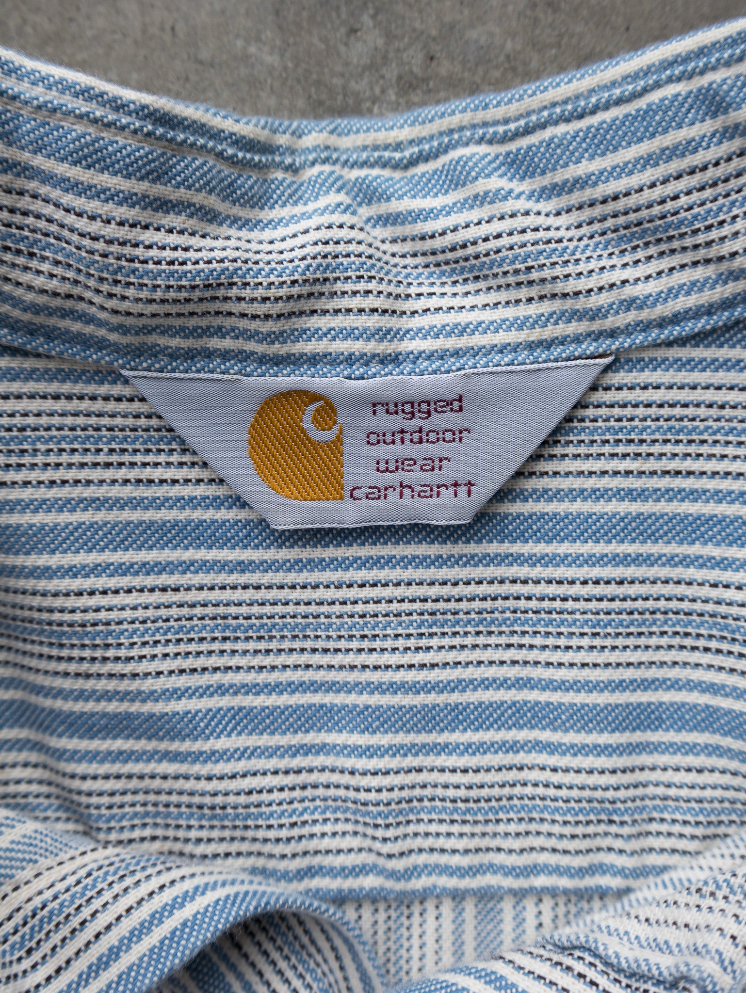 Vintage 90s Blue & Beige Carhartt Striped Shirt (2XL)