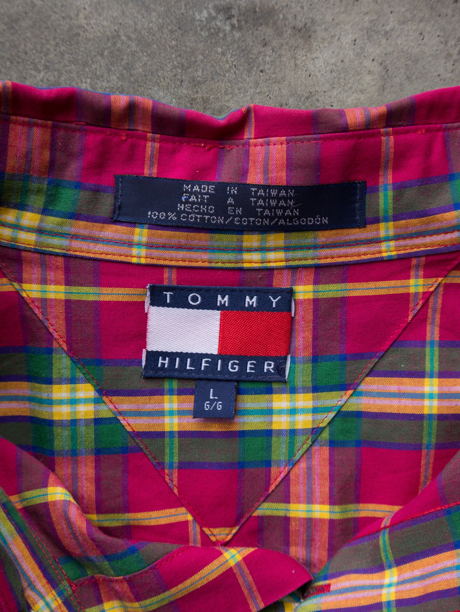 Vintage 90s Pink & Green Tommy Hilfiger Plaid Shirt (L)