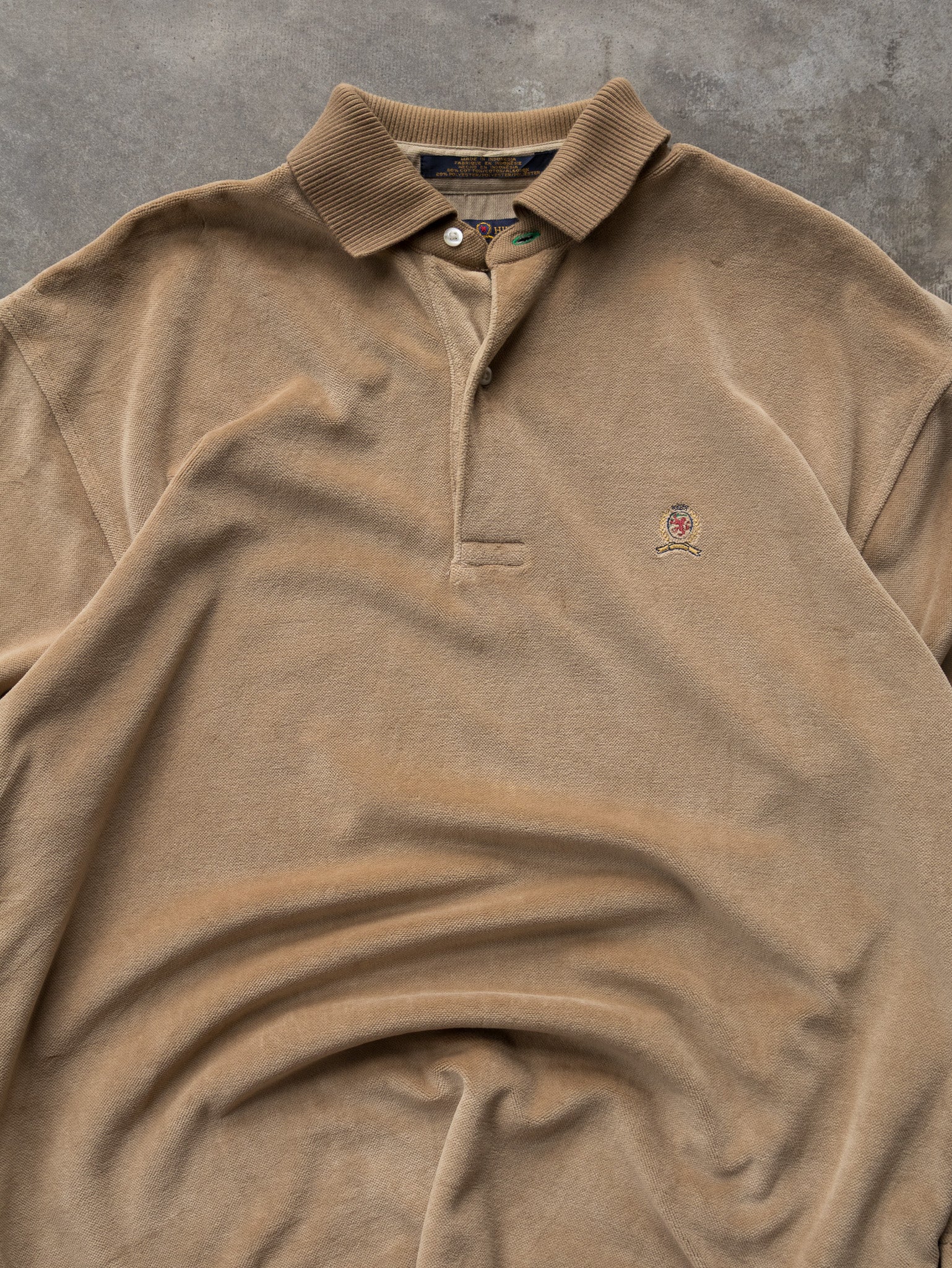 Vintage 00s Light Brown Tommy Hilfiger Velour Shirt (M)