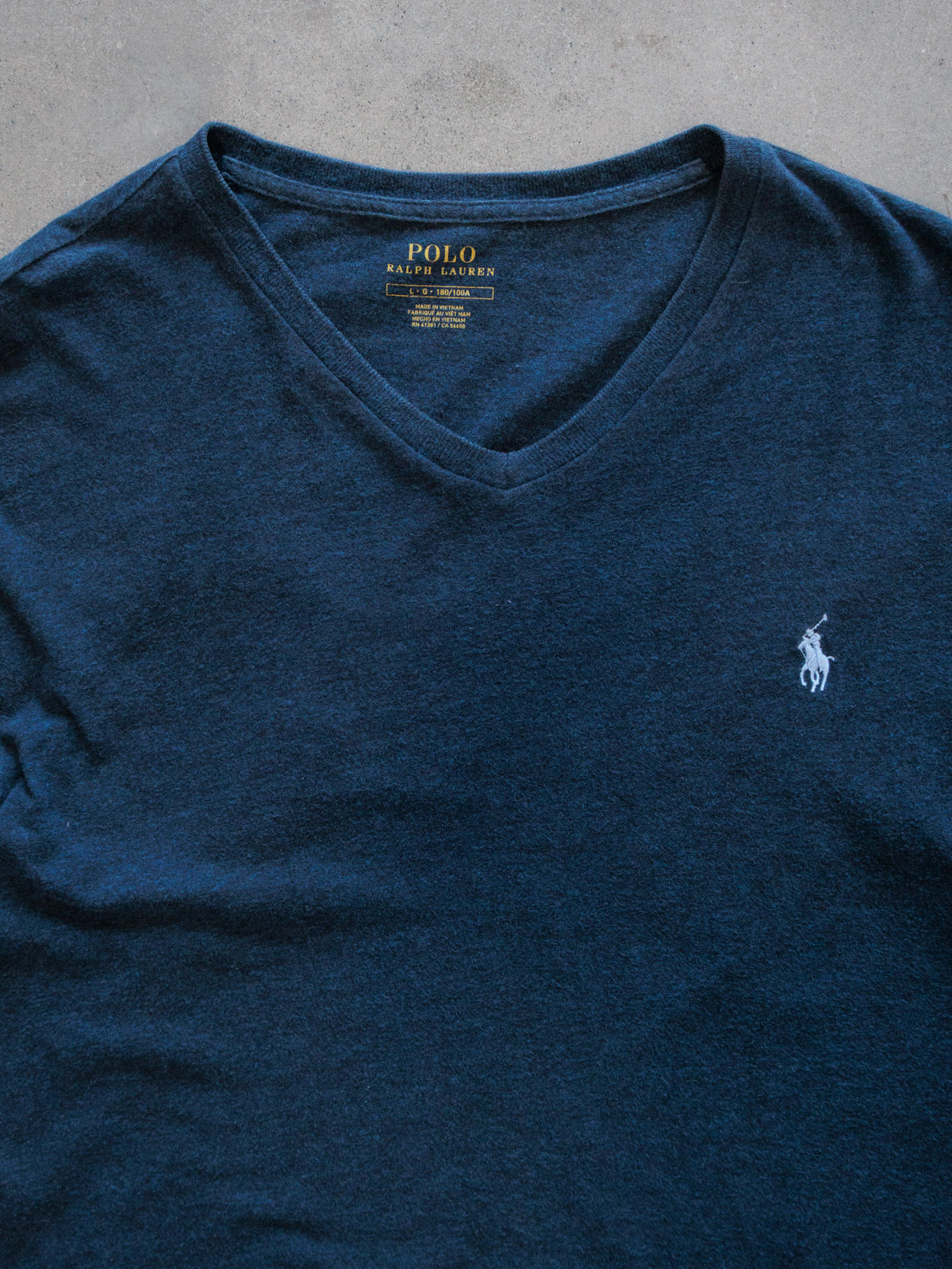 Vintage Navy Polo Ralph Lauren V-Neck Tee (L)
