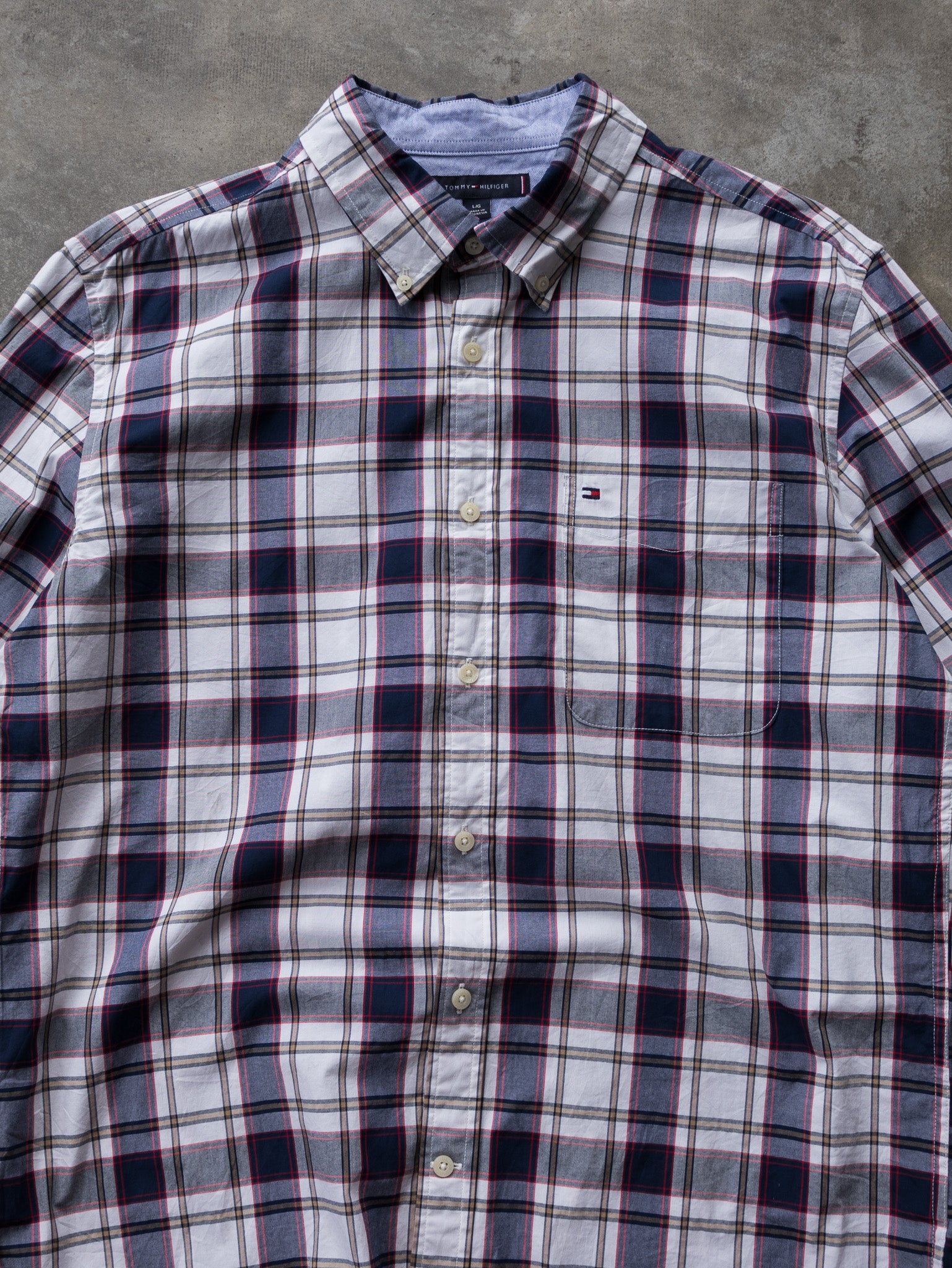 Vintage 00s Red, White & Blue Tommy Hilfiger Plaid Shirt (L)