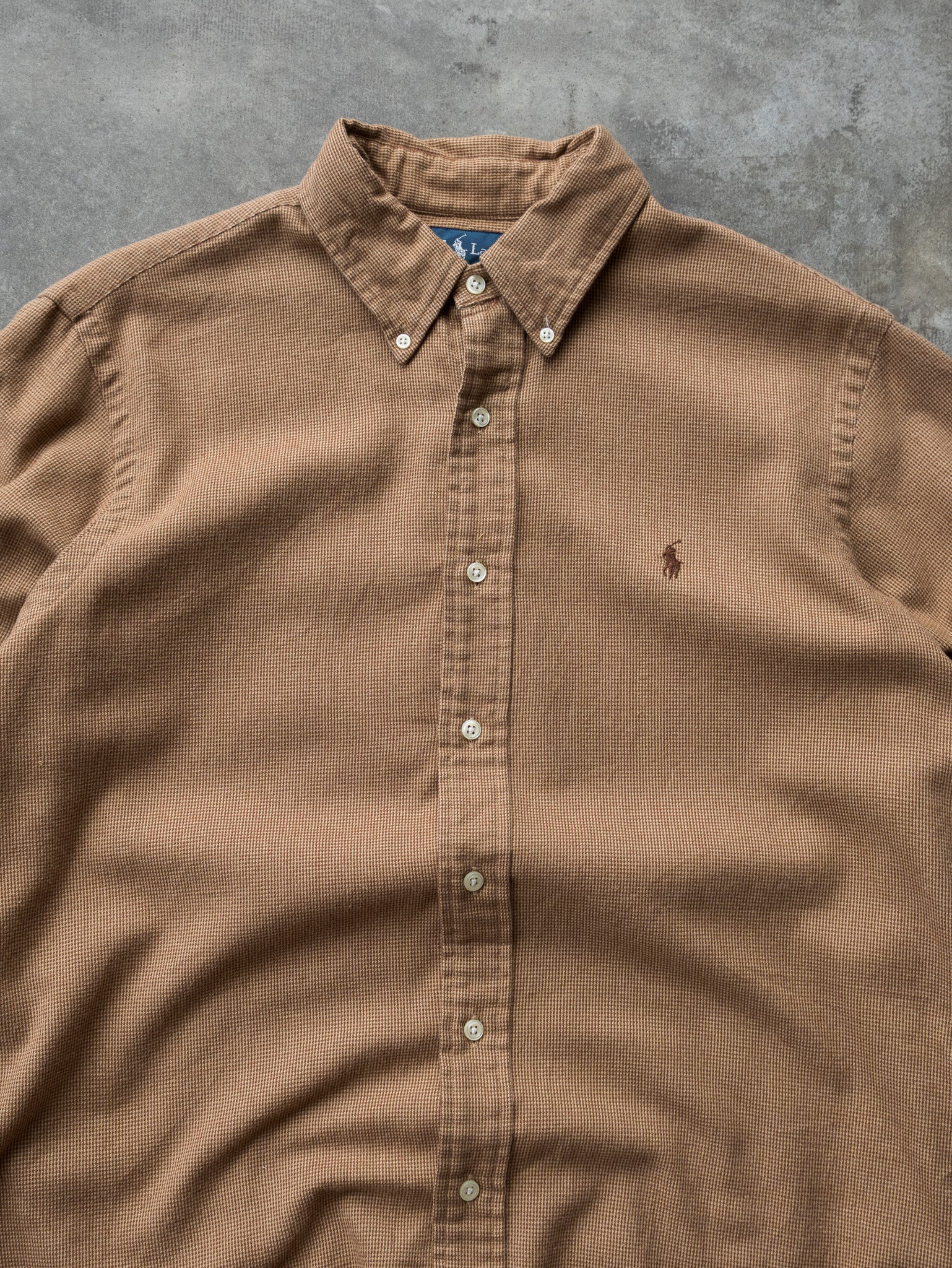 Vintage 00s Tan Ralph Lauren Micro-Check Shirt (L)