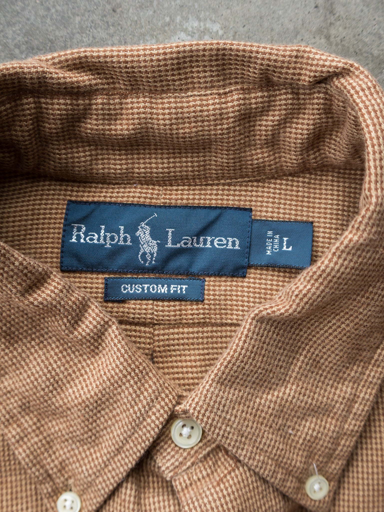 Vintage 00s Tan Ralph Lauren Micro-Check Shirt (L)
