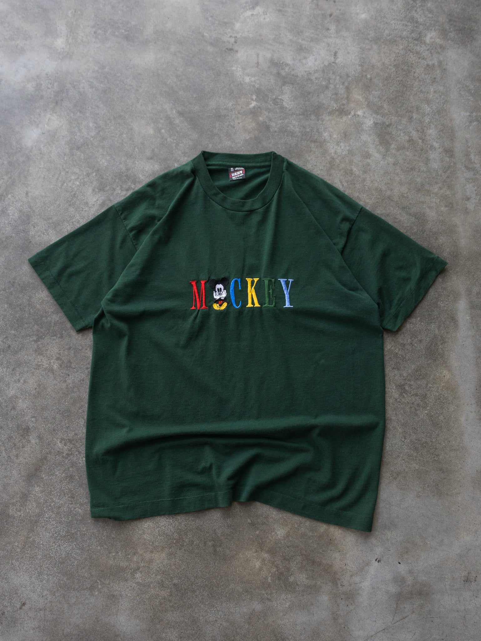 Vintage 90s Green Mickey Mouse Spell Out Tee (XL)