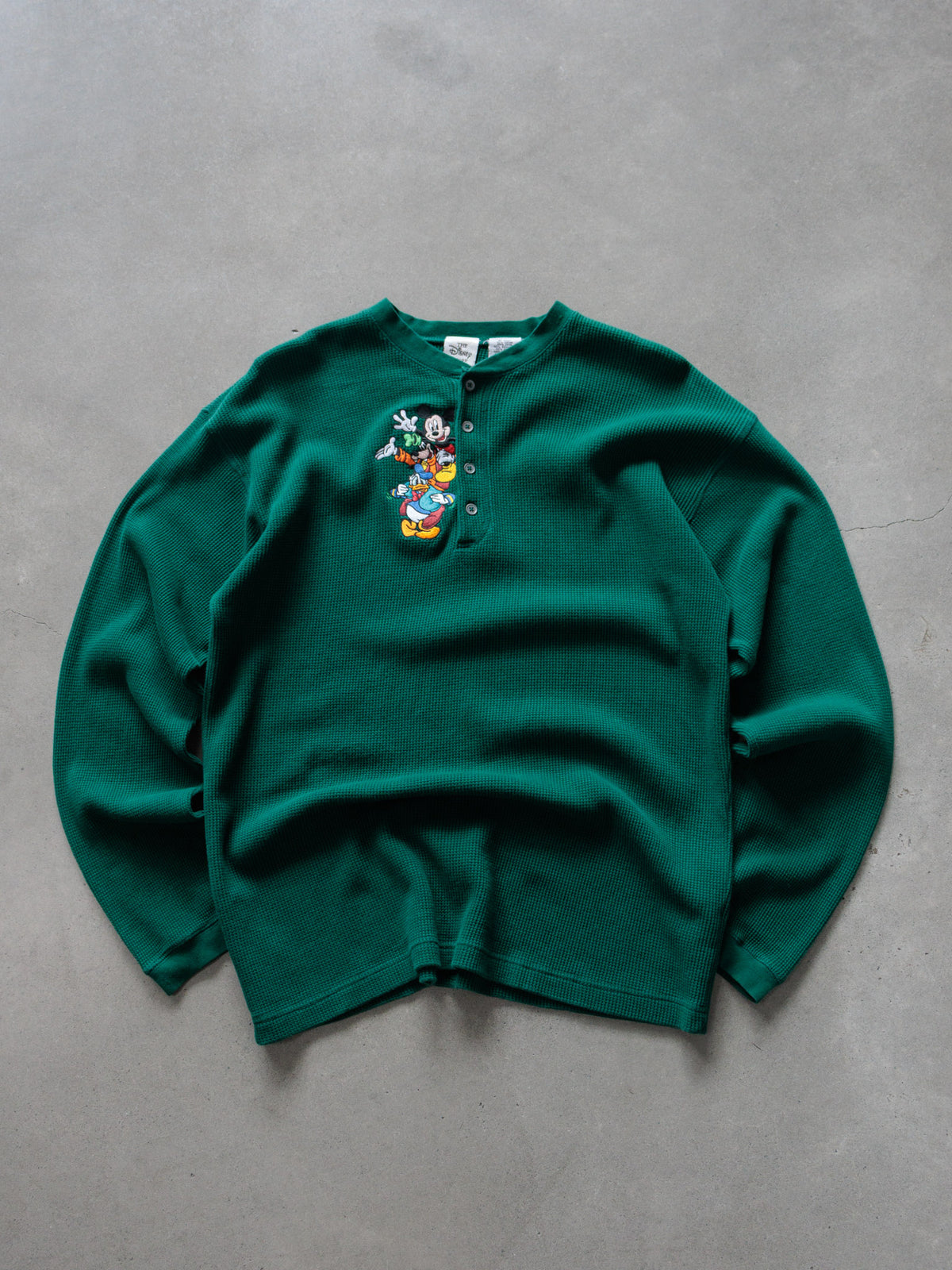 Vintage 90s Green Disney Mickey Mouse & Friends Knit Henley Shirt (L)