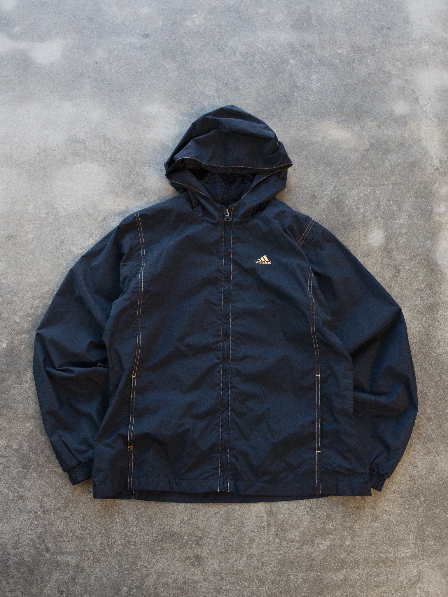 Vintage Navy Adidas Hooded Jacket (Women's M)