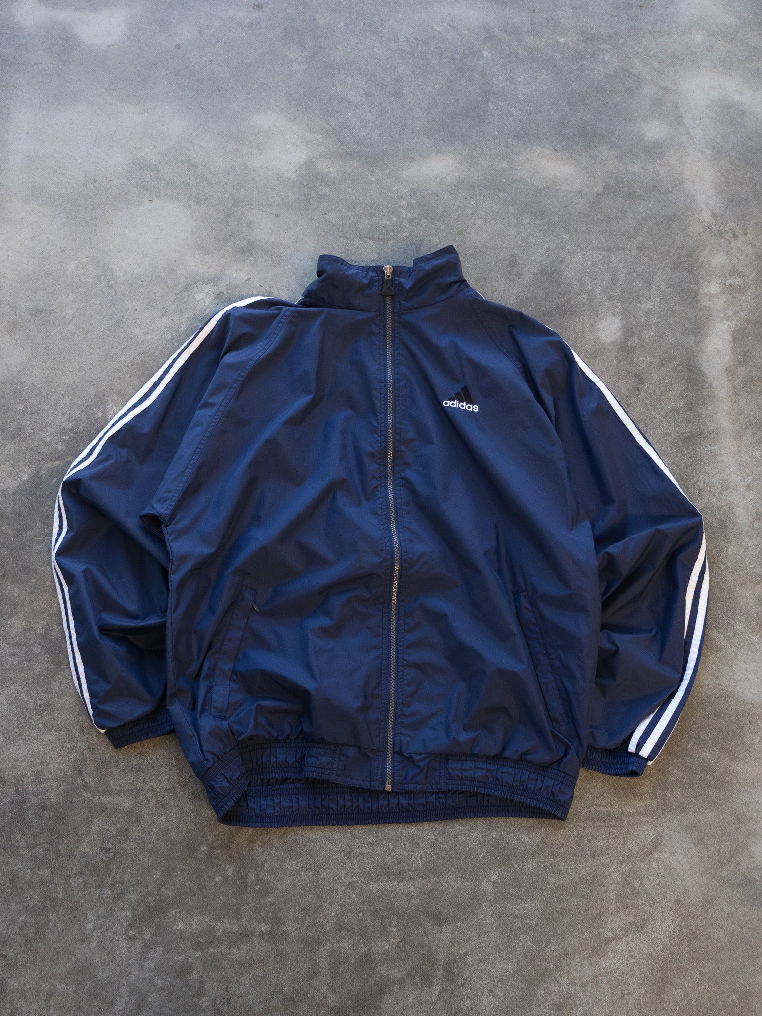 Vintage Navy Adidas 3-Stripe Windbreaker Jacket (M)