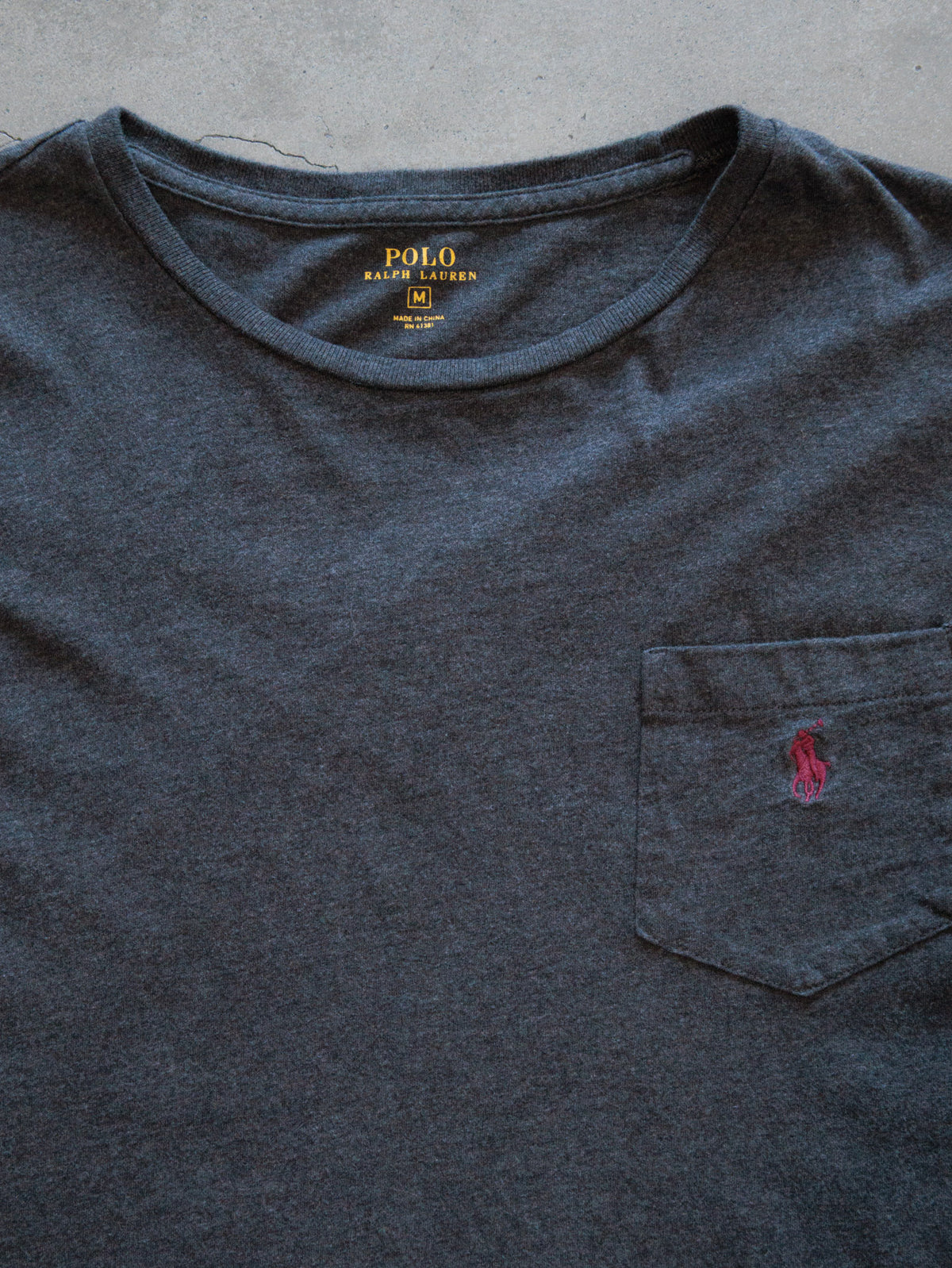 Vintage Grey Polo Ralph Lauren Pocket Long Sleeve Tee (M)