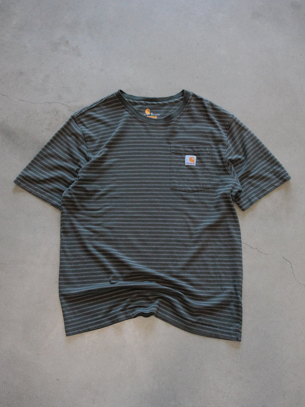 Vintage Green Striped Carhartt Pocket Tee (M)