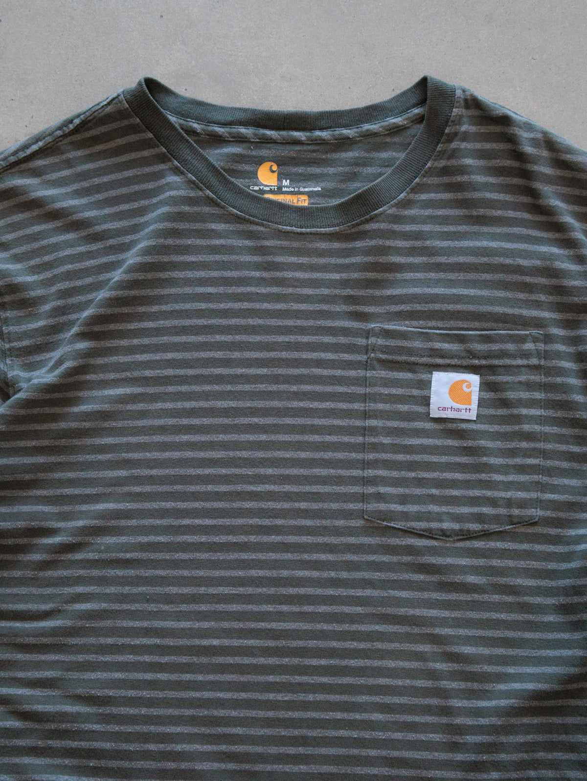 Vintage Green Striped Carhartt Pocket Tee (M)