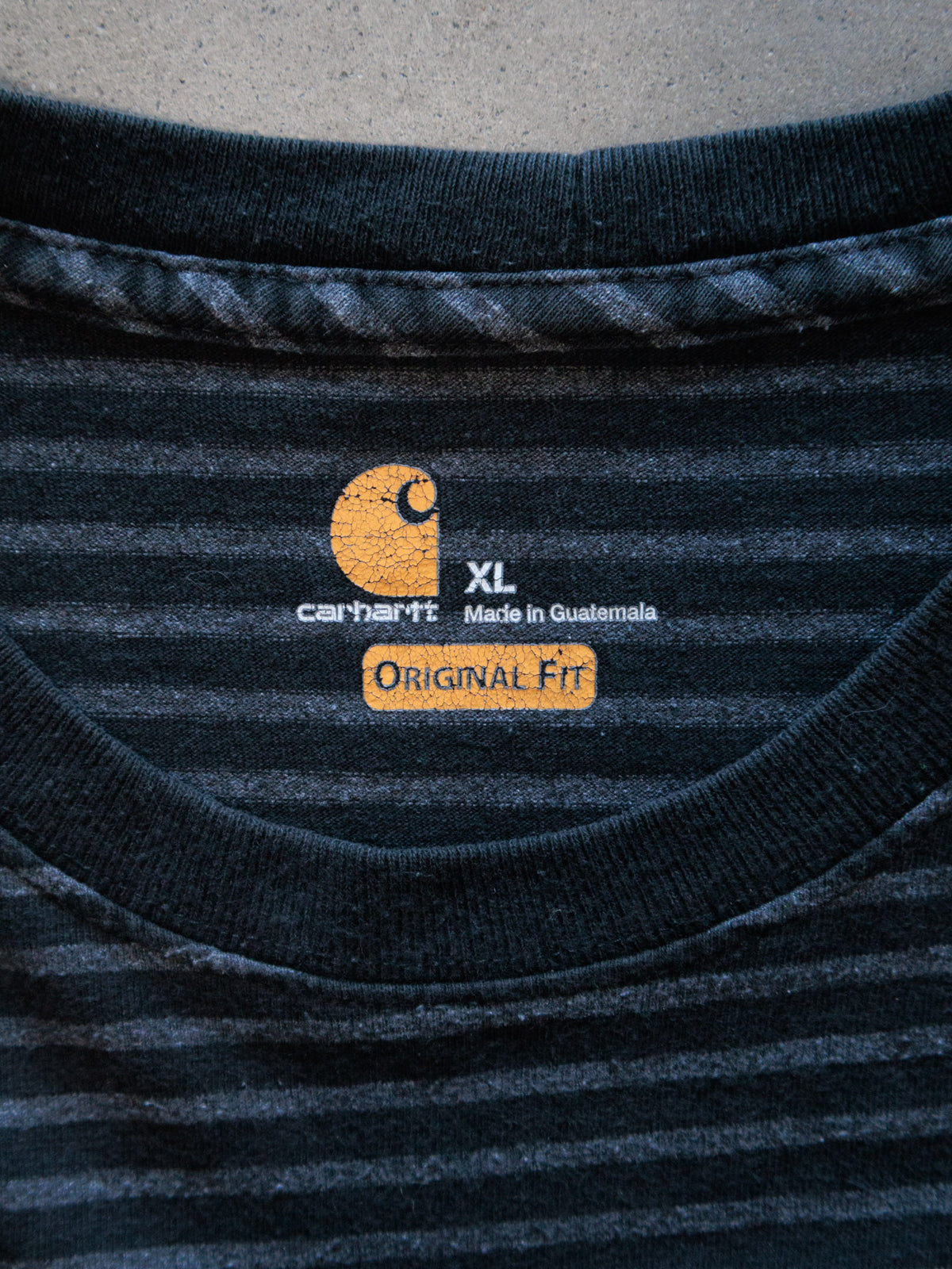 Vintage Black Striped Carhartt Pocket Tee (XL)