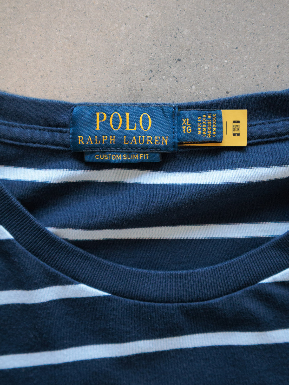 Vintage Navy Striped Polo Ralph Lauren Tee (XL)