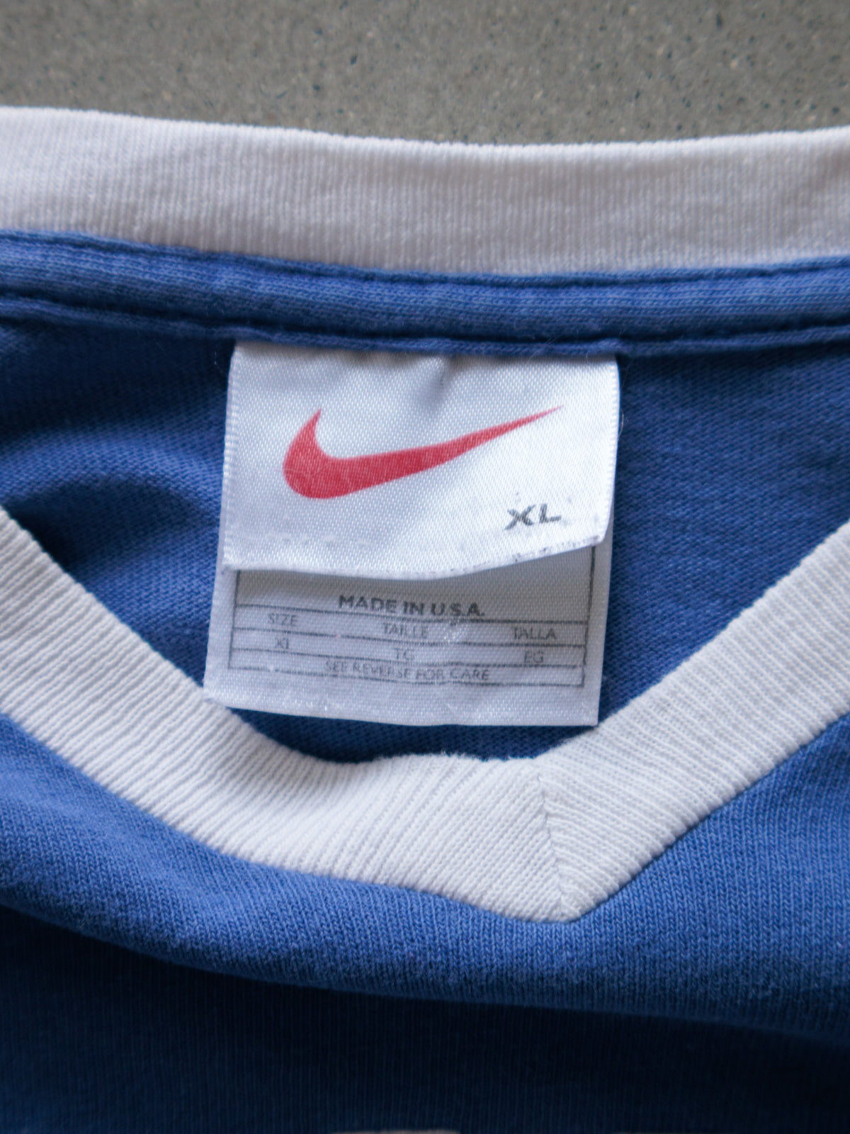 Vintage 90s Blue Nike V-Neck Ringer Tee (XL)