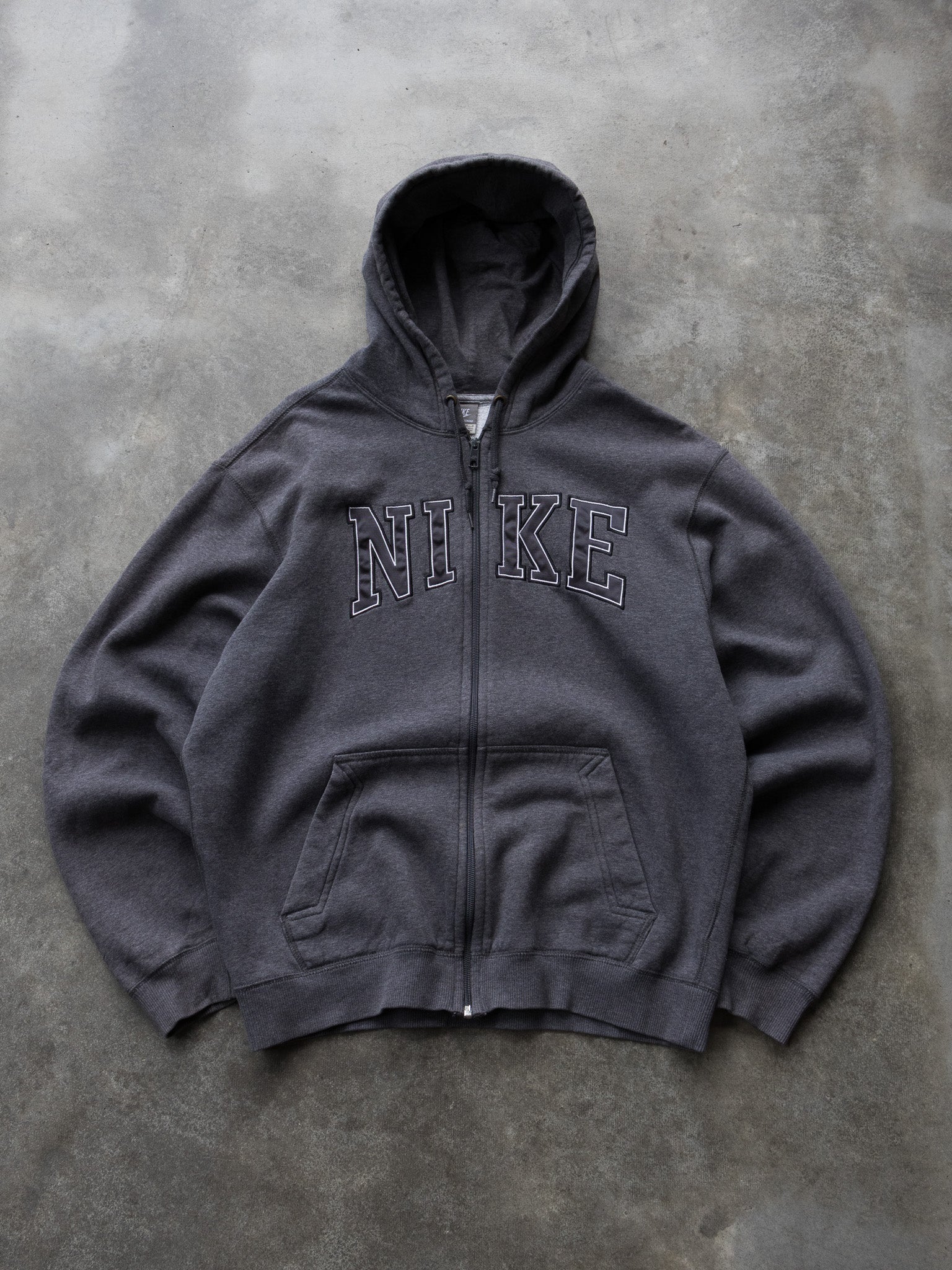 Vintage Grey Nike Spell Out Zip Up Hoodie (L)
