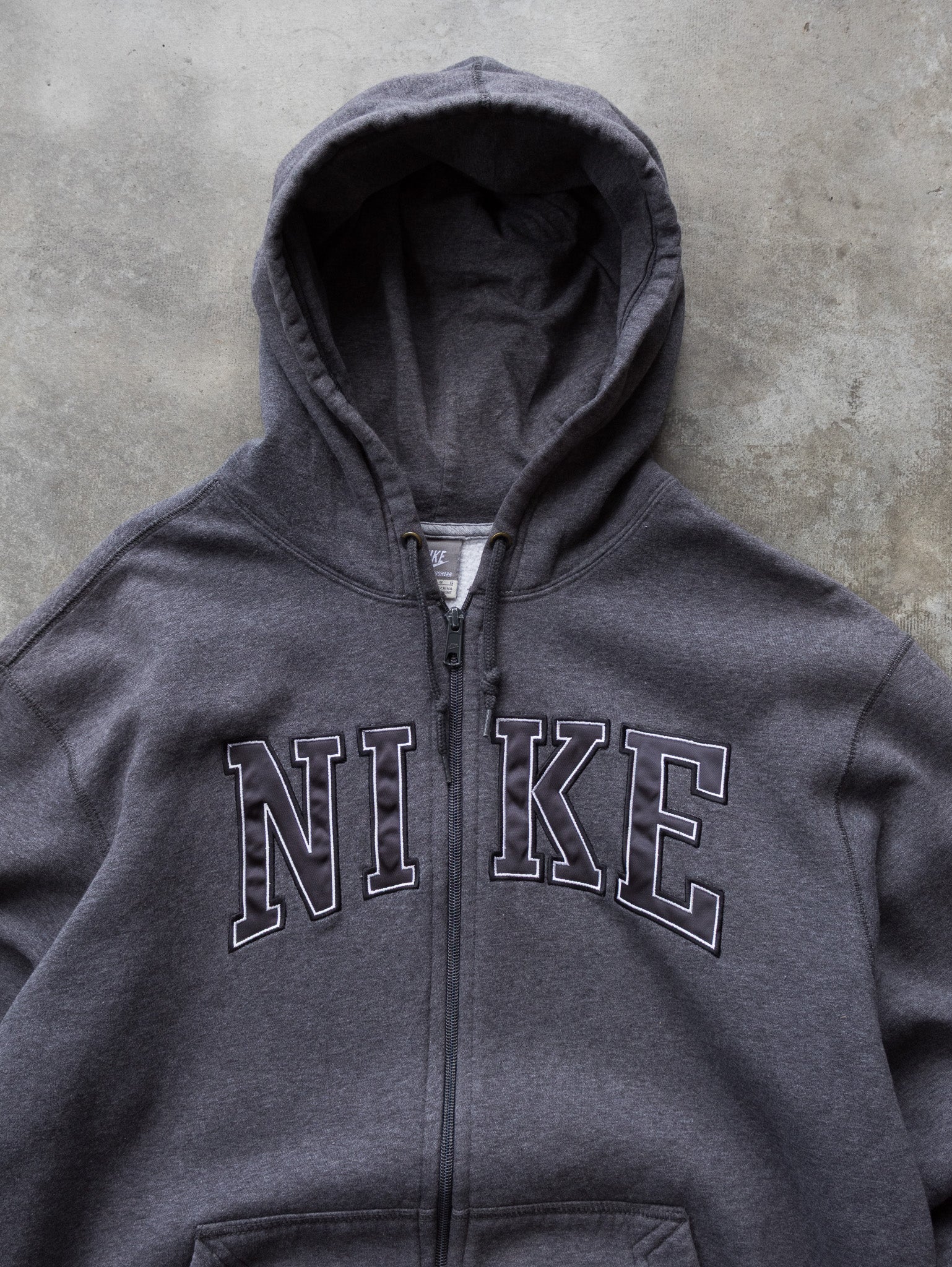 Vintage Grey Nike Spell Out Zip Up Hoodie (L)