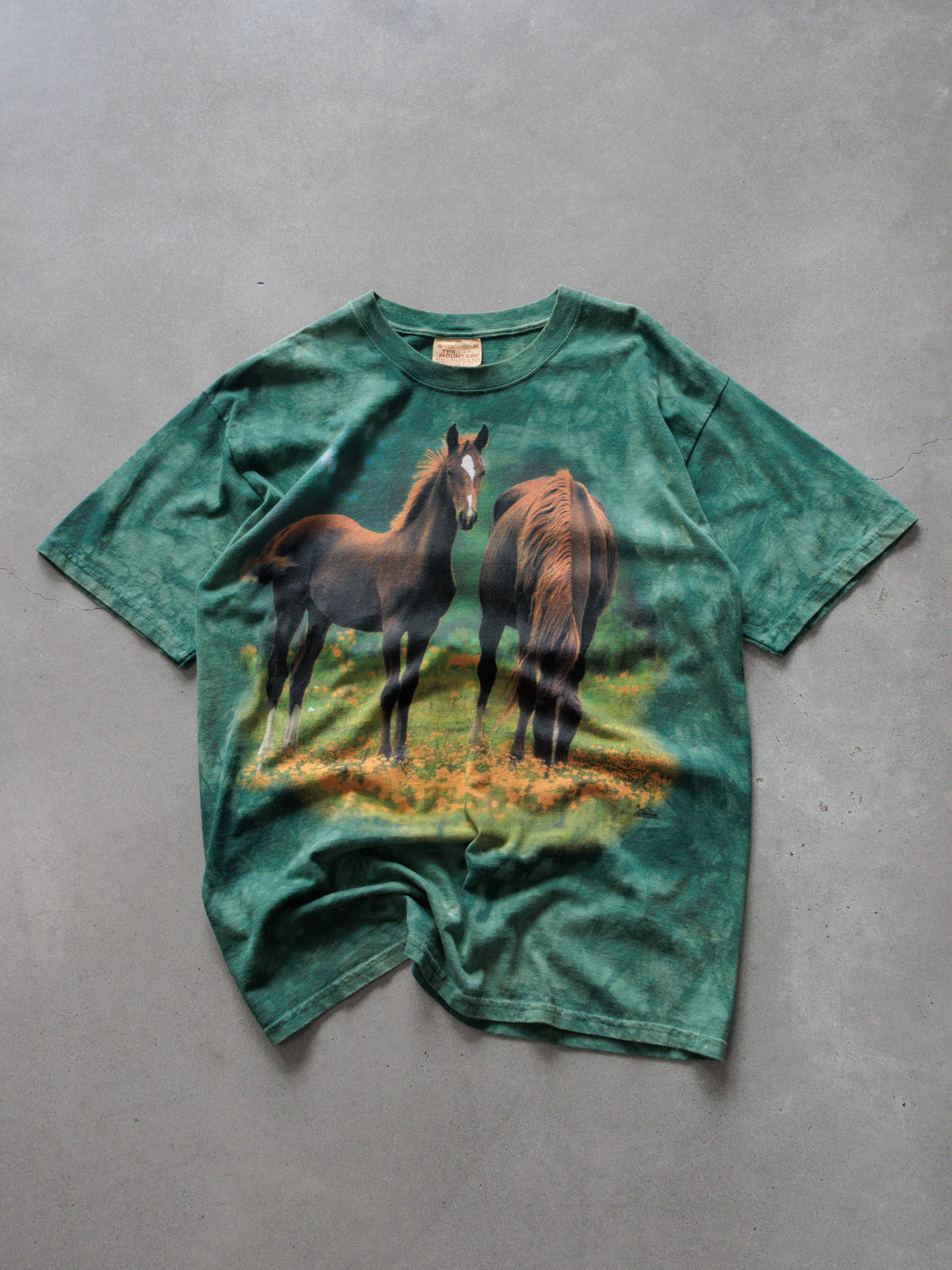 Vintage 00s Green Tie-Dye The Mountain Horse & Foal Tee (M)