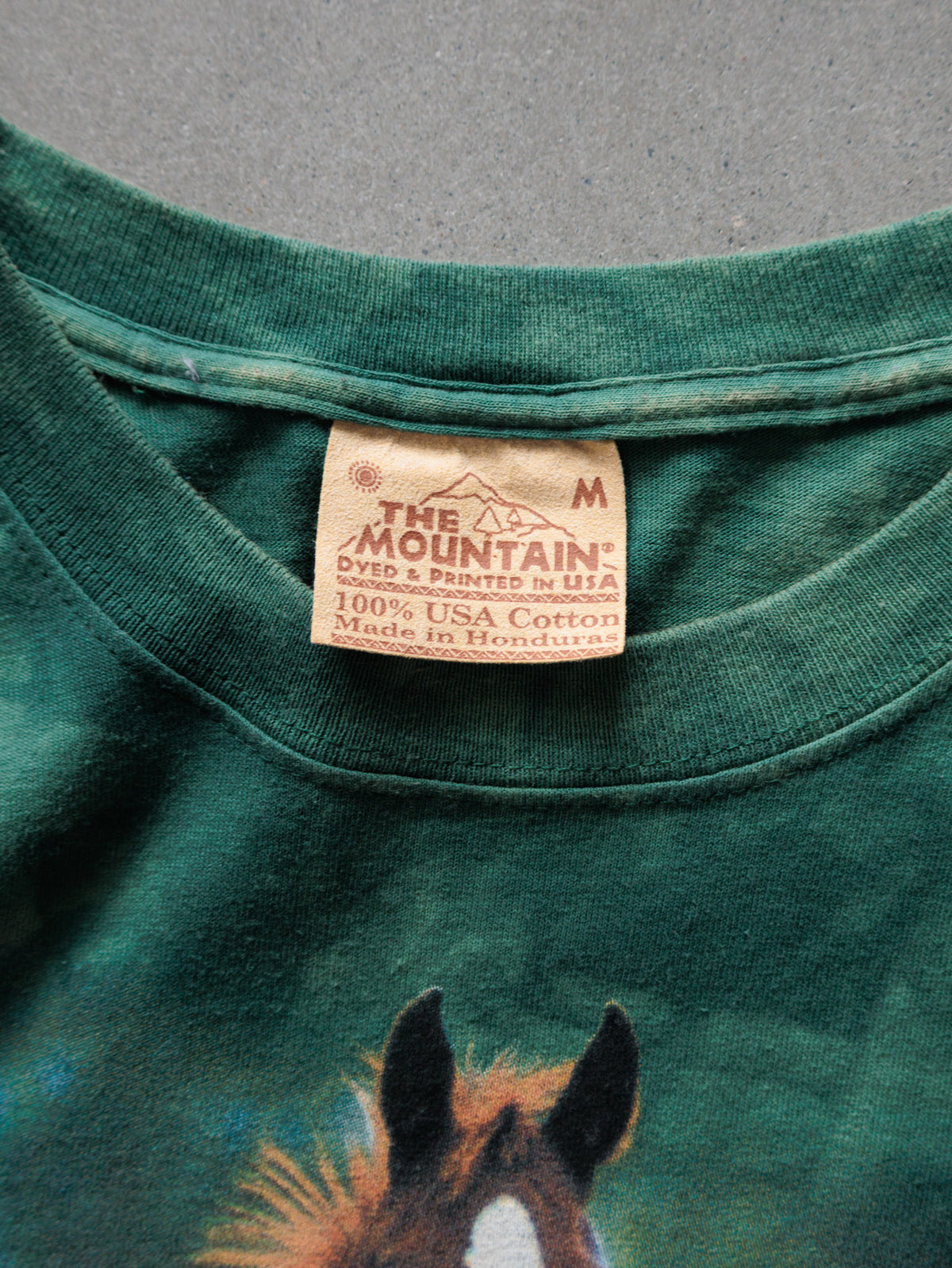 Vintage 00s Green Tie-Dye The Mountain Horse & Foal Tee (M)