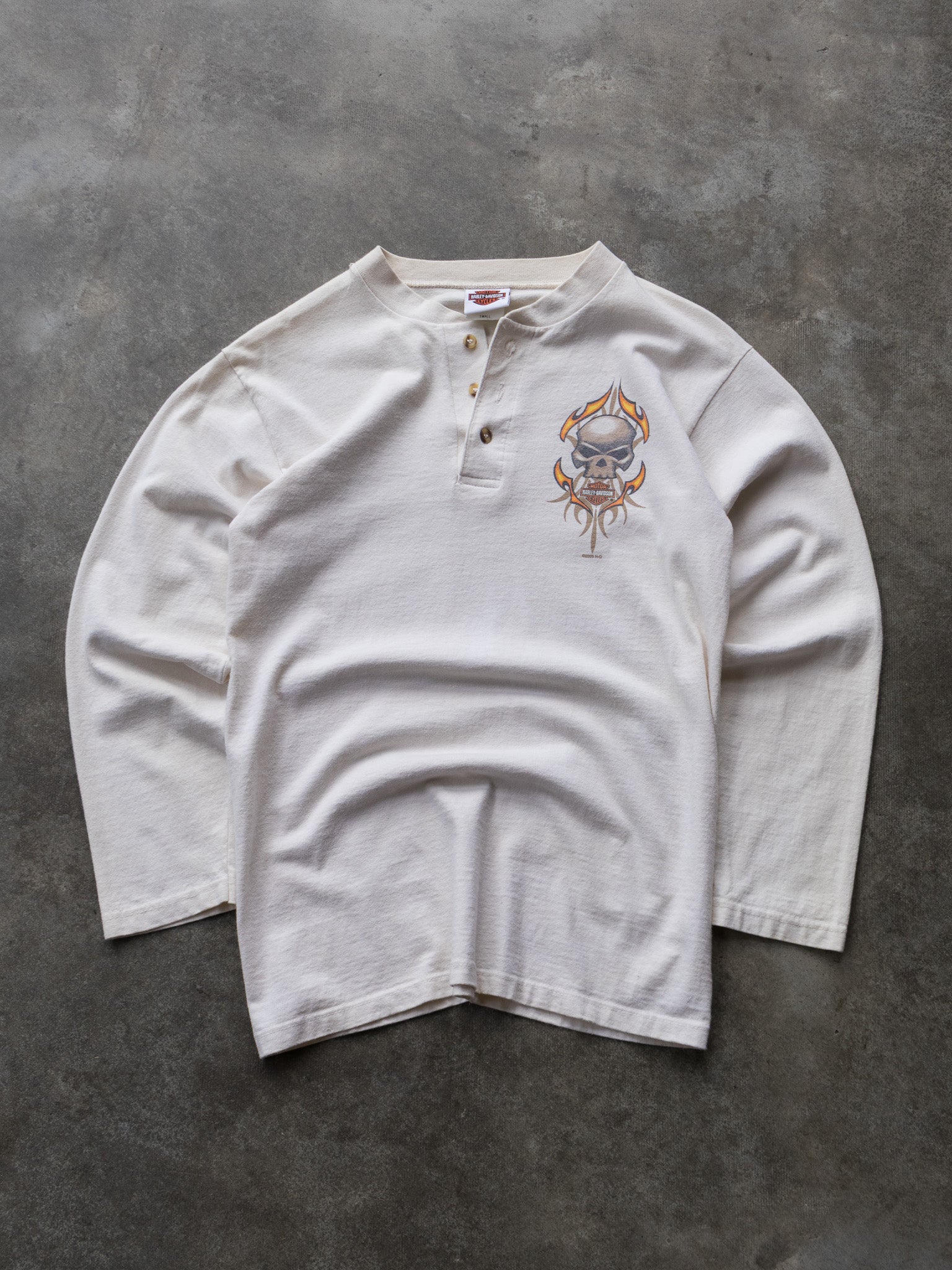 Vintage 2005 Off White Harley-Davidson Oklahoma Henley Long Sleeve (S)