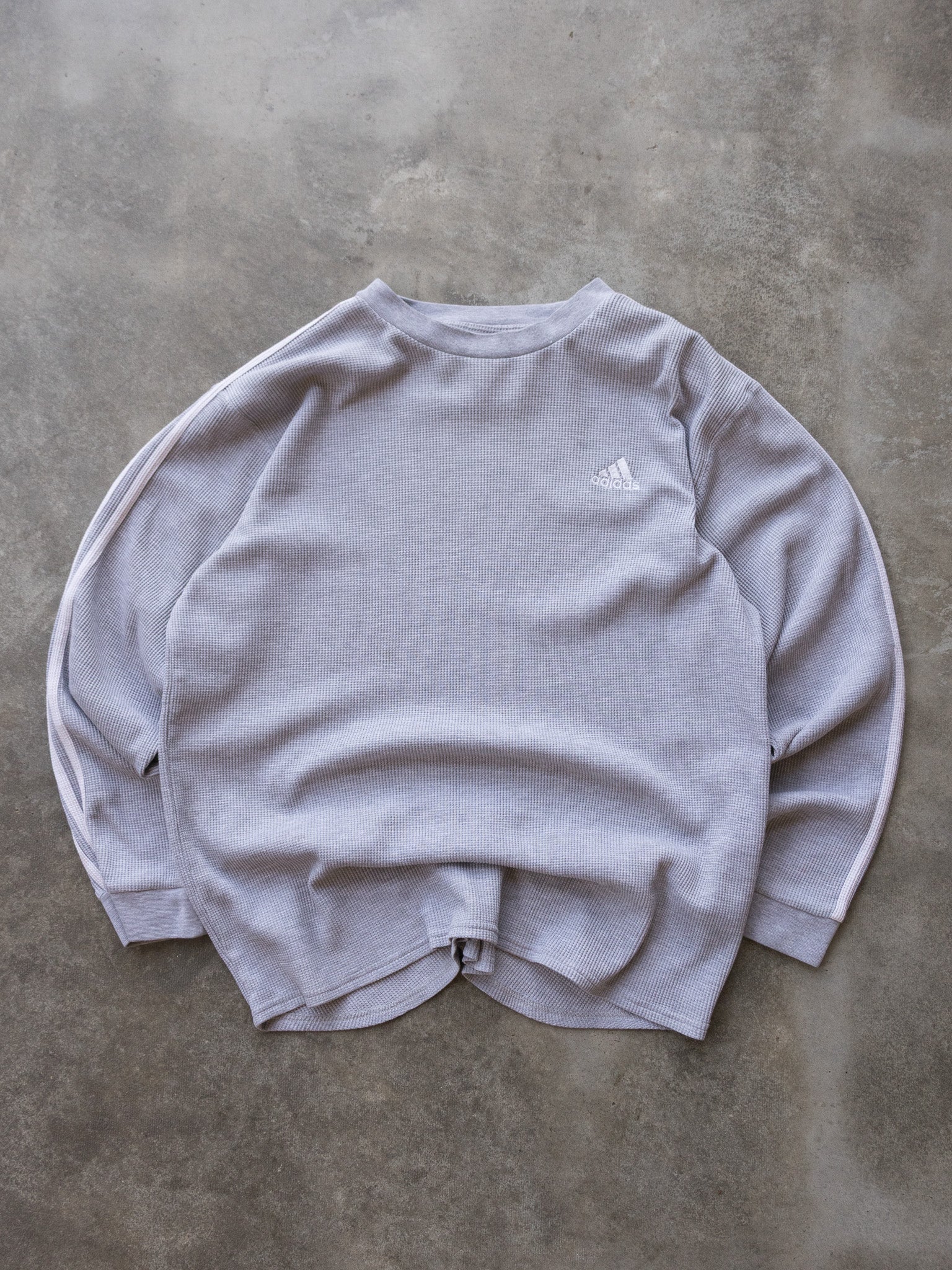 Vintage 00s Grey Adidas Waffle Knit Long Sleeve (L)